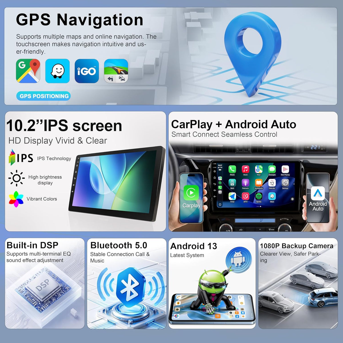 Car Radio for Toyota Corolla 2014-2016 Android 13 Car Stereo 10.2 Inch Head Unit with Carplay & Android Auto, GPS Navigation, Bluetooth 5.0, Plug and Play