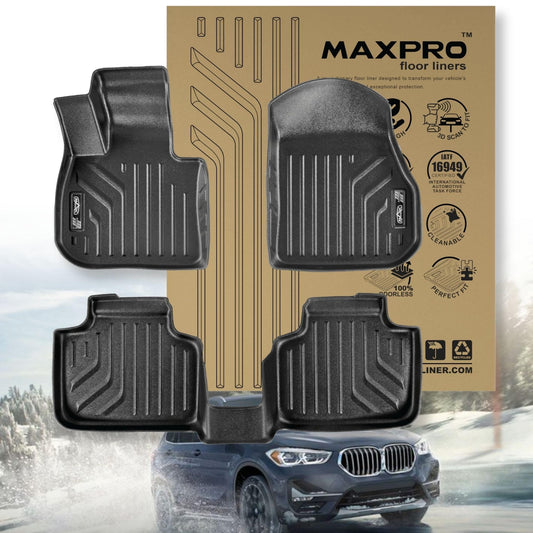 Premium MAXPRO Floor Mats for 2019-2023 BMW X1 1st&2nd Row Complete Set All Weather Mat Waterproof TPE Floor Liners Custom Fit Automotive Floor Mats BMW X1 Accessories Car Mats Full Set SUV Protection Floor Liner 1st and 2nd Row