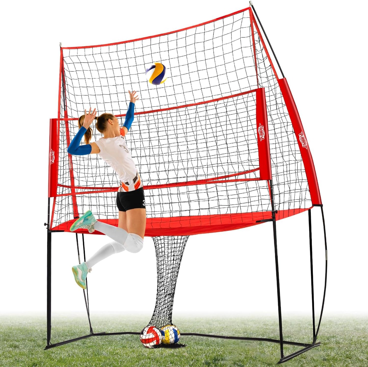 Volleyball Training Equipment Net,Height Adjustable Volleyball Practice Net Station for Serving,Spiking, Hitting,with Carrying bag Easy Assembly