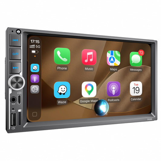 6.9 Inch Car Stereo with Wireless Apple CarPlay & Android Auto, Wireless AirPlay Mirror Link, Double Din Radio with 1024*600 Toucscreen, AM/FM RDS, Bluetooth, Type-C/USB/TF/AUX, 12-LED Backup Camera