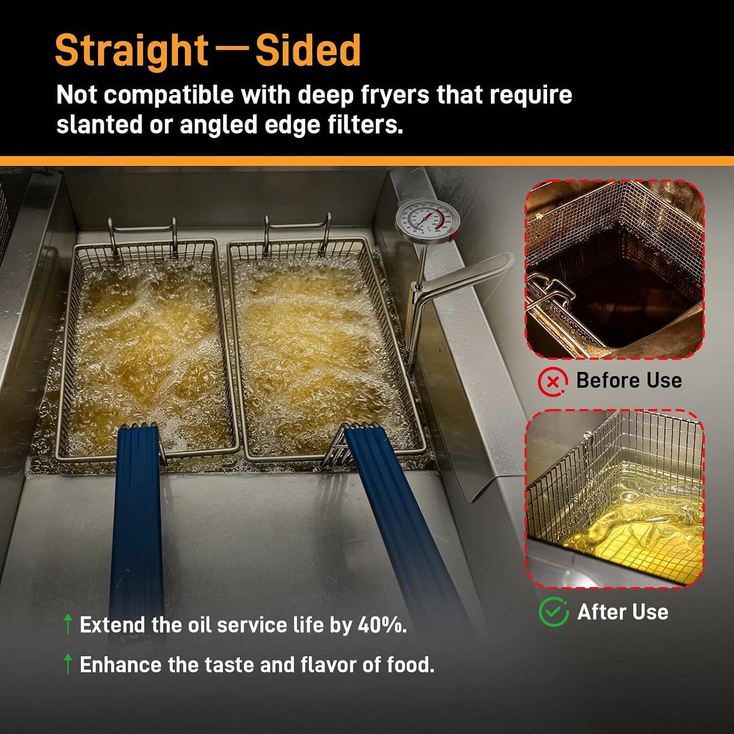 AF45 Commercial Deep Fryer Filter with 550 Micron Filter Screen, 13.75" x 13.75" 304 Stainless Steel Fryer Mesh Filter for Commercial Kitchens & Restaurants