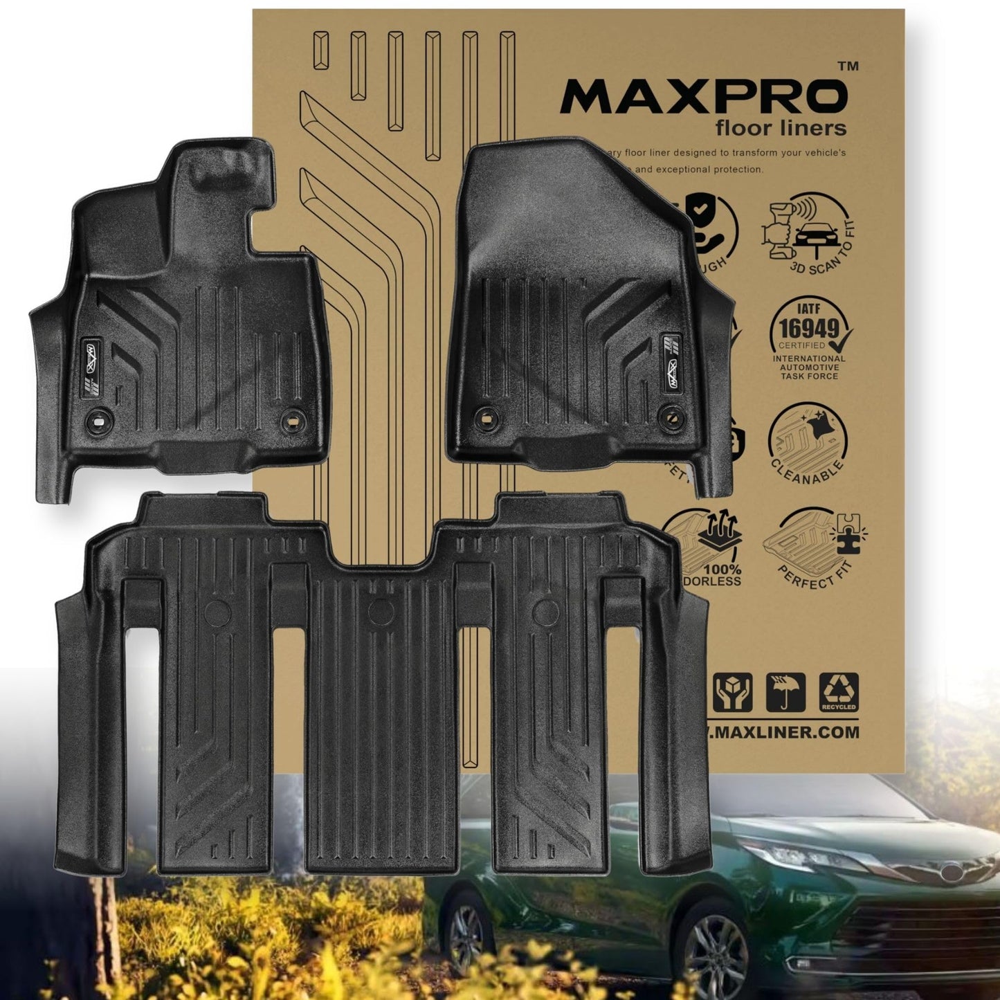 Premium MAXPRO Floor Mats for Toyota Sienna 2021-2026 Bucket Seat 7-Passenger 1st & 2nd Row Car Mats Full Set All Weather Floor Mats Custom Fit TPE Car Floor Liners Waterproof (Doesn't Fit Platinum) Sienna 2021-2026 1st & 2nd Row