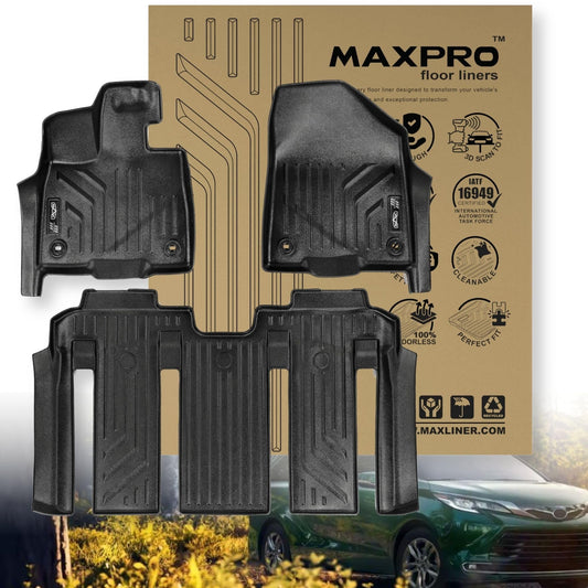 Premium MAXPRO Floor Mats for Toyota Sienna 2021-2026 Bucket Seat 7-Passenger 1st & 2nd Row Car Mats Full Set All Weather Floor Mats Custom Fit TPE Car Floor Liners Waterproof (Doesn't Fit Platinum) Sienna 2021-2026 1st & 2nd Row