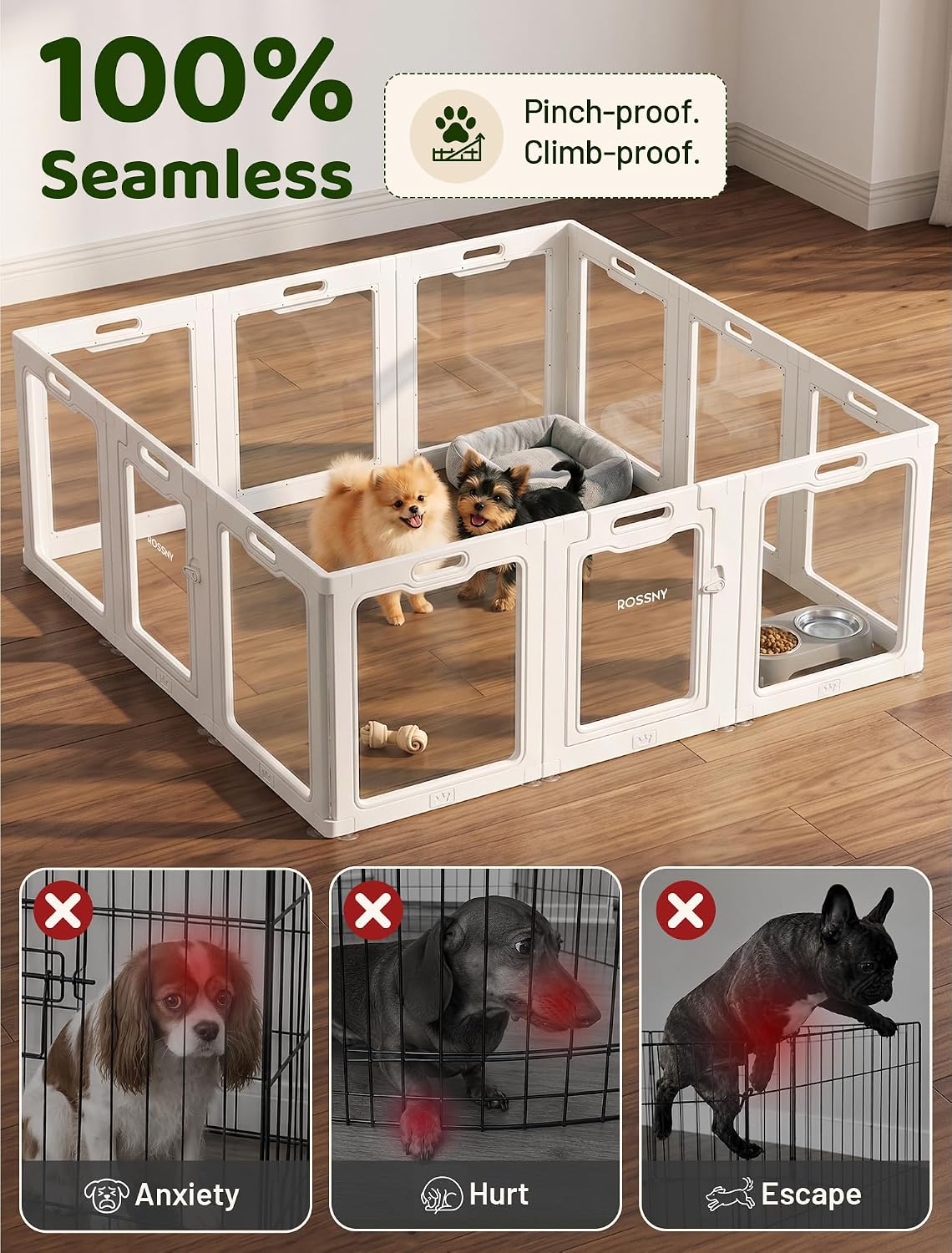 Rossny Dog Puppy Playpen for Indoors, 60-Inch Length Acrylic Pet Playpen White Large-12 Pannels 12
