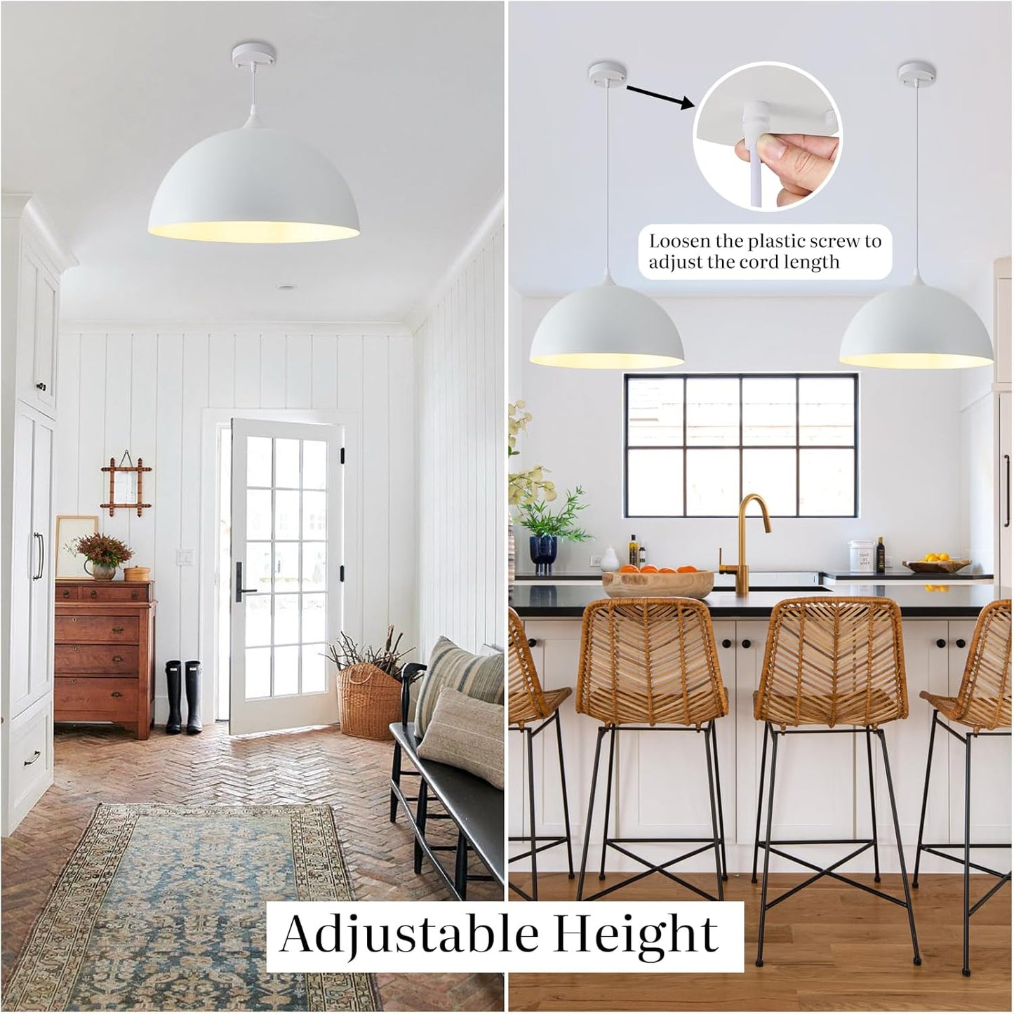 White Pendant Lights Kitchen Island, 15.7' White Dome