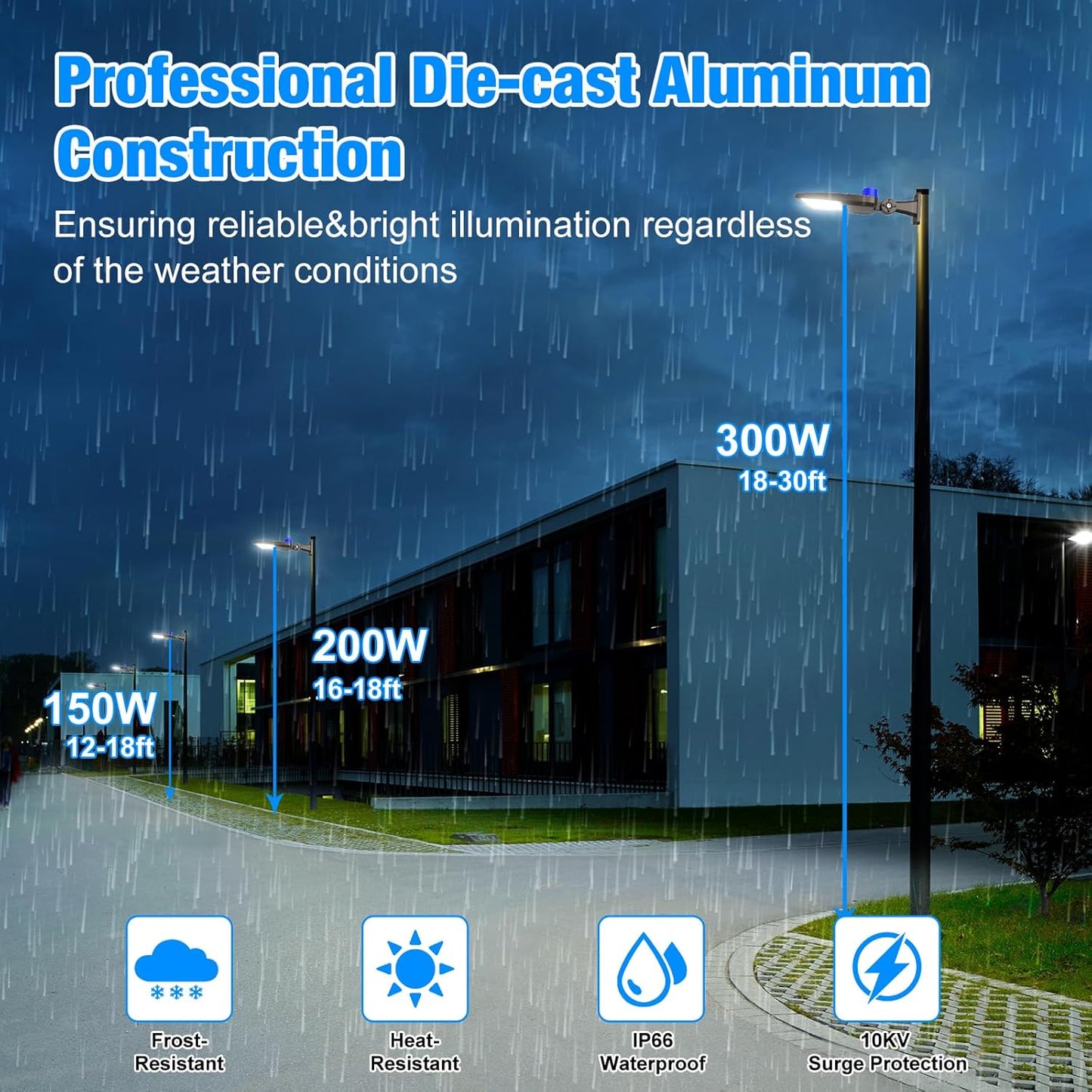 300W LED Parking Lot Lights Adjustable Arm Mount with Photocell 120-277V Waterproof IP66 42000LM 5000K Outdoor