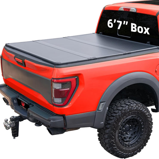 Hard Top Tri Fold tonneau Cover Compatible with 2022-2024 Toyota Tundra 6.5ft Bed, Alloy Steel and Fiberglass Made (2007-2021, 67)