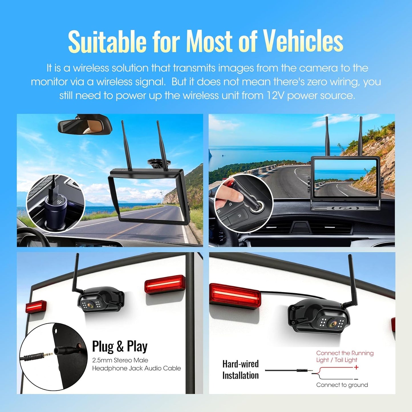 Magnetic Wireless RV Backup Camera System, 7.0" 1080P Touchscreen DVR Rear Camera Compatible with Furrion Pre-Wired Plug, Night Vision Waterproof Camera for Hitching, RV, Trailer, Truck, V04