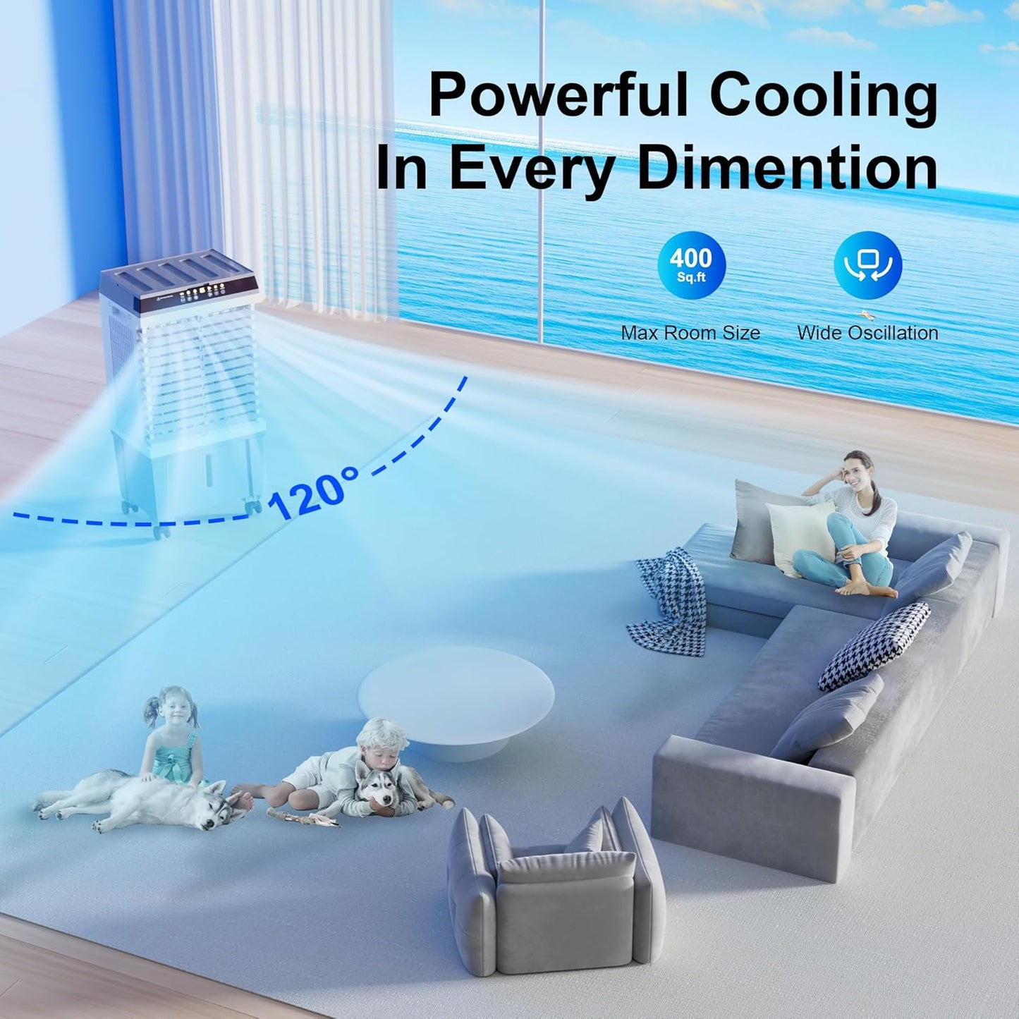 MEPTY Evaporative Air Cooler, 3-in-1 Cooler Fan, Personal Cooler with 3 Speeds and 9 Wind Effects for Home/Office/Bedroom