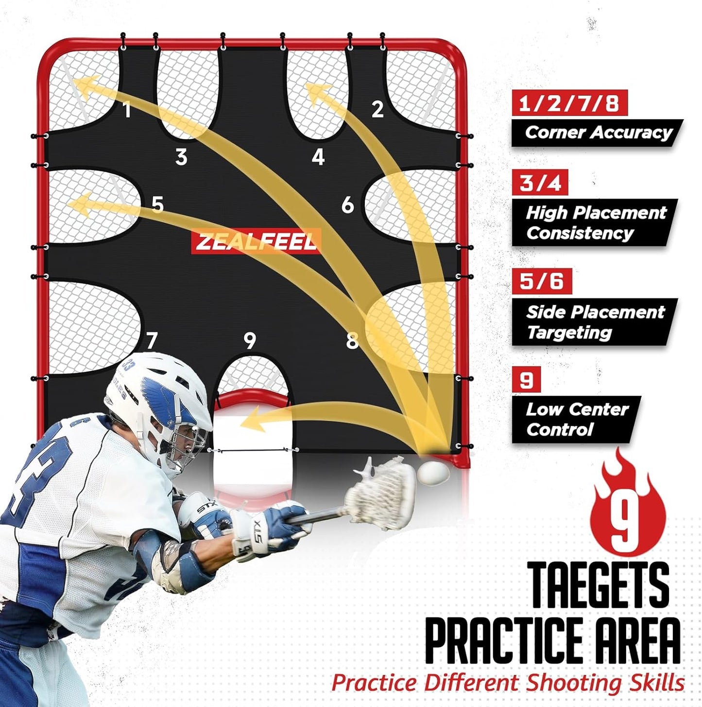 Lacrosse Goal 6x6x7Ft, Foldable Lacrosse Training Net with 9-Zone Target for Accuracy Practice, Heavy-Duty Steel Frame & Tear-Resistant Netting, Backyard Shooting Practice for Teens & Adults