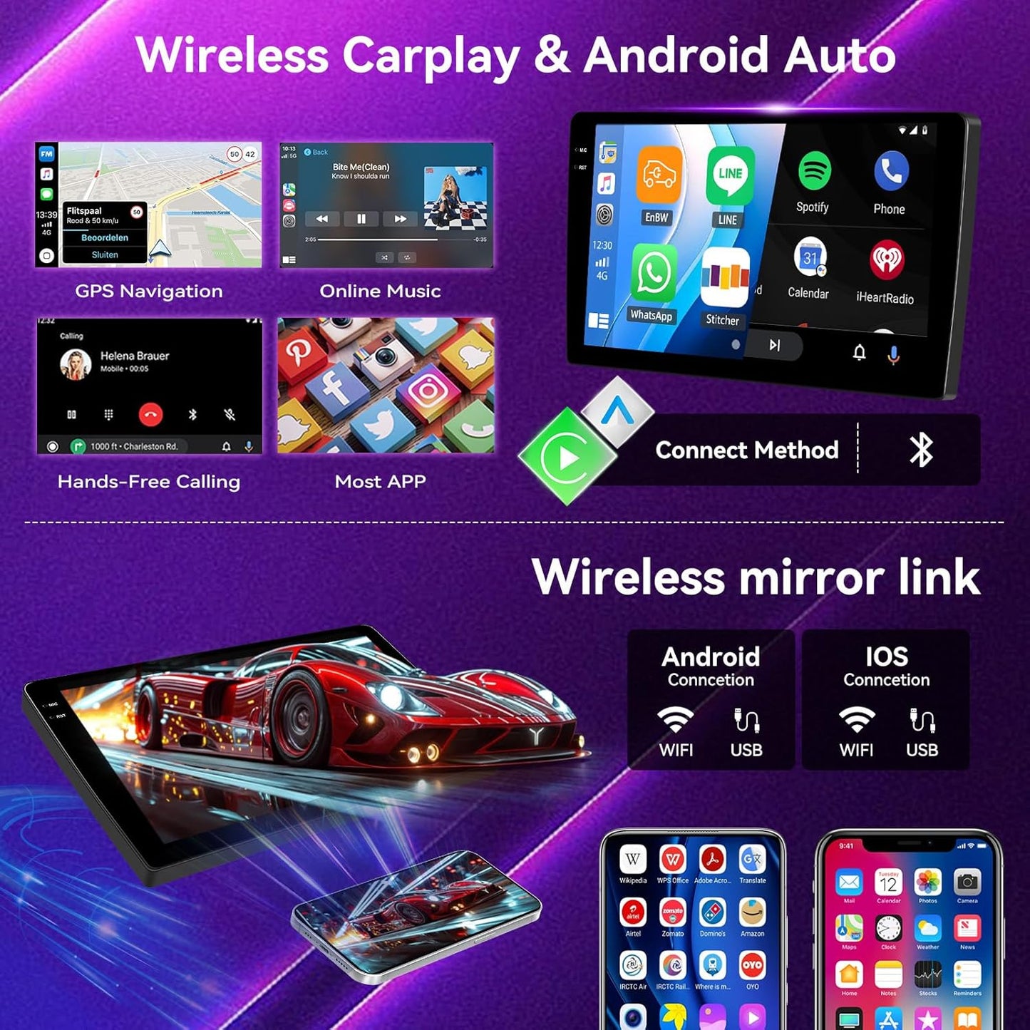 [4G+64G] Car Radio for Dodge Ram 1500 2500 3500 2013-2019 with Wireless CarPlay Android Auto,9” Touchscreen Android 15 Car Stereo with Mirror Link 5GWiFi/GPS,Bluetooth,FM/RDS SWC EQ+Backup Camera