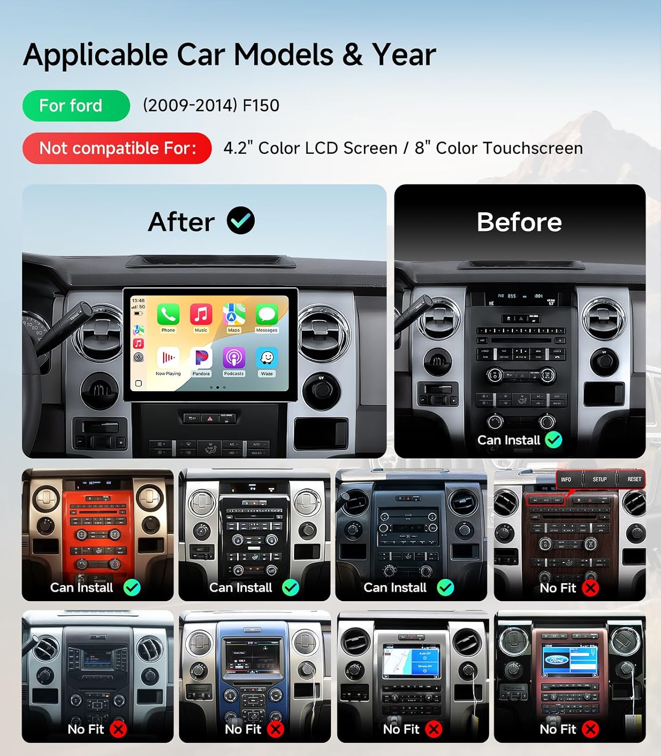 11.5'' Car Radio Stereo for 2009 2010 2011 2012 2013 2014 Ford F150 with Wireless CarPlay/Android Auto, Touchscreen, GPS Navigation, WiFi, FM Radio, Bluetooth & HD Backup Camera