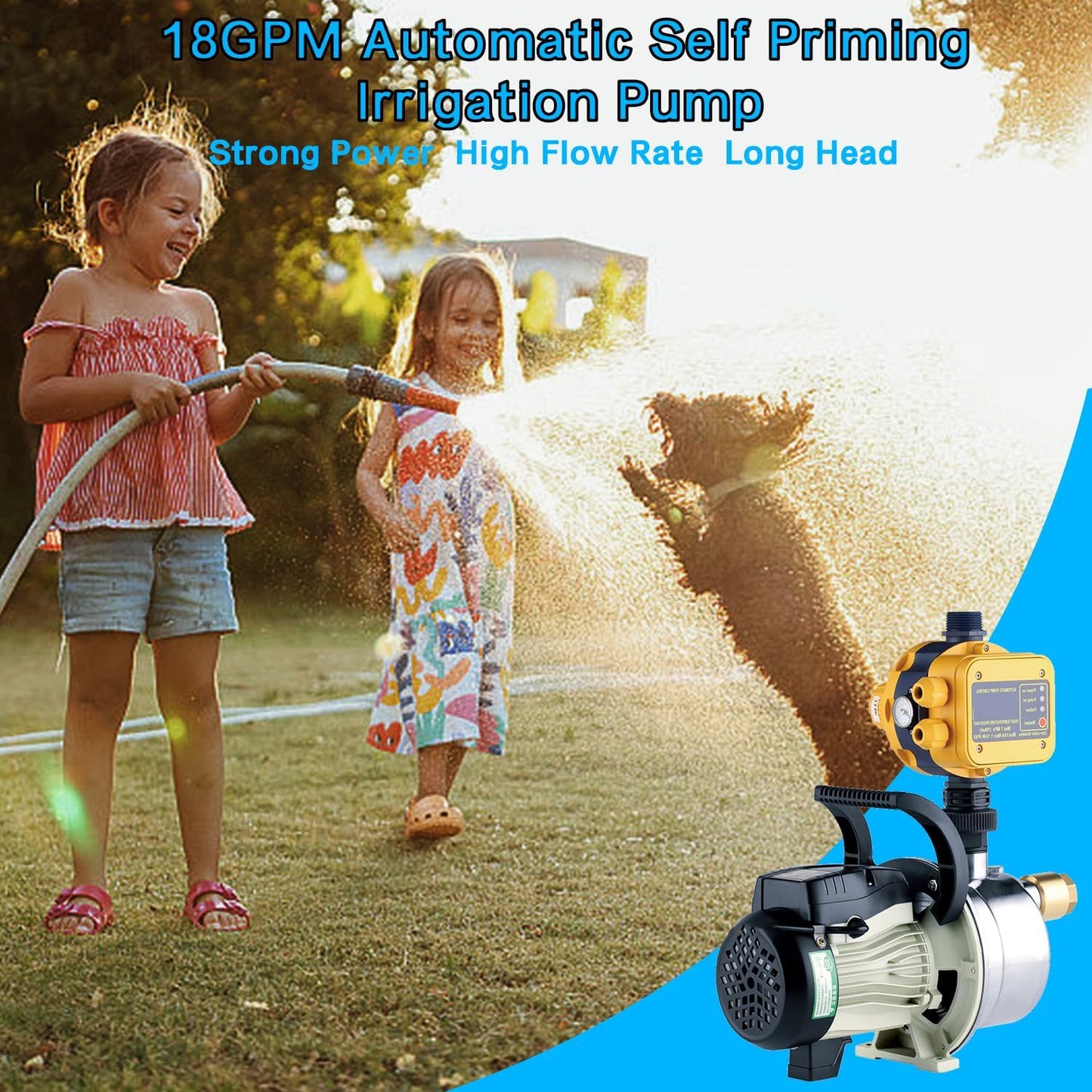 3/4HP Home Water Pressure Booster Pump 110V Electric Shallow Well Pump Self Priming Jet Pump for Lawn Shower 18GPM 1056GPH Irrigation Water G