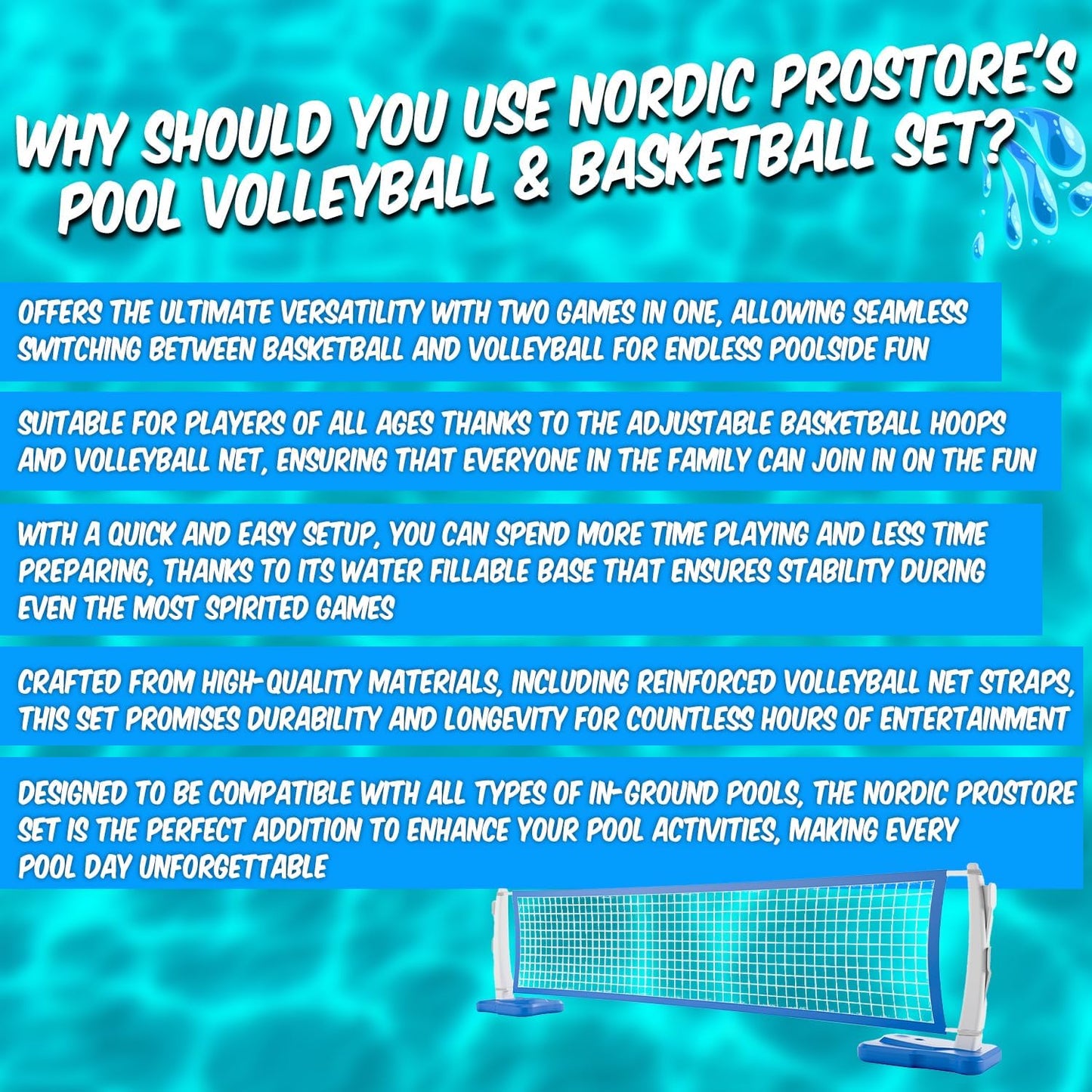 Pool Volleyball & Basketball Set  Adjustable Pool Basketball Hoop and Volleyball Net with Ball & Pump