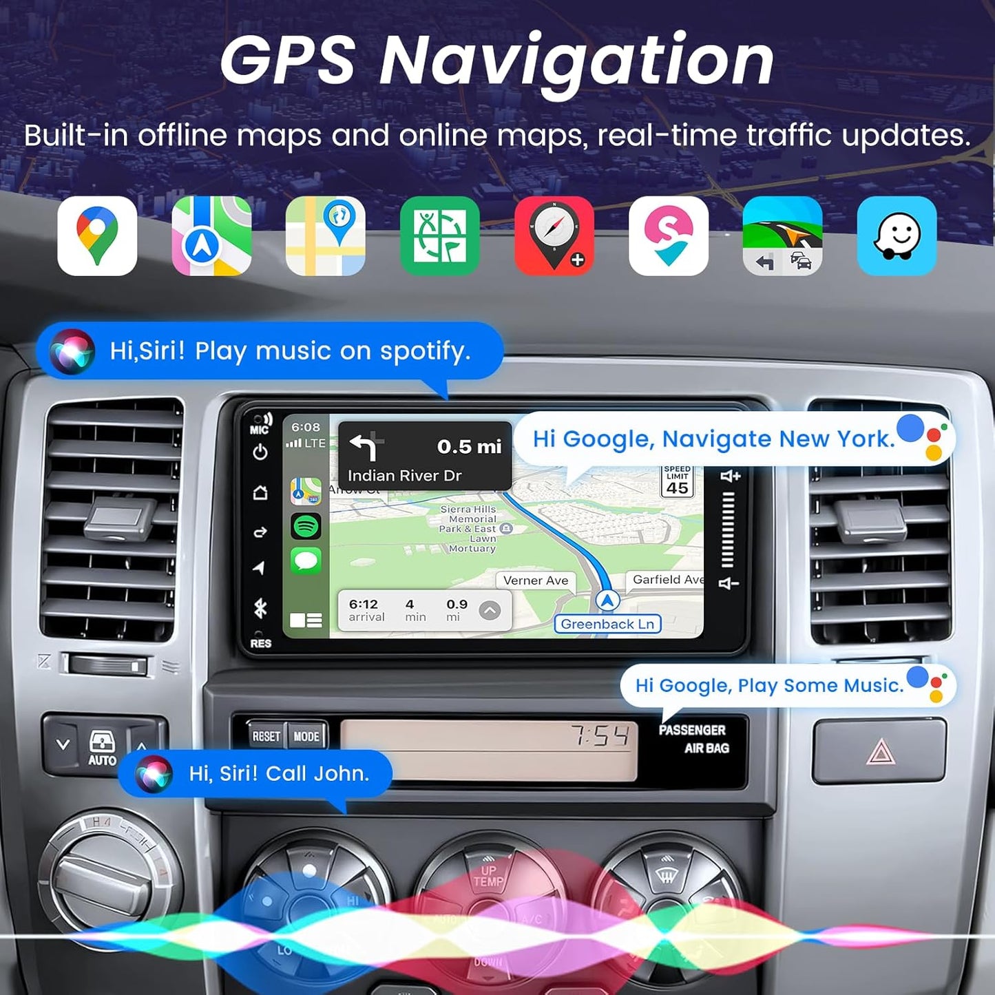 4Core 64ROM Car Radio for Toyota 4Runner 2003-2009,for Tundra 2003-2006,for Sequoia 2003-2007 Stereo Wireless CarPlay Android Auto 7in HD IPS Touchscreen GPS Bluetooth 5.0 Bakcup Camera 5G WiFi 4Core 2G RAM + 64G ROM 7 Inches