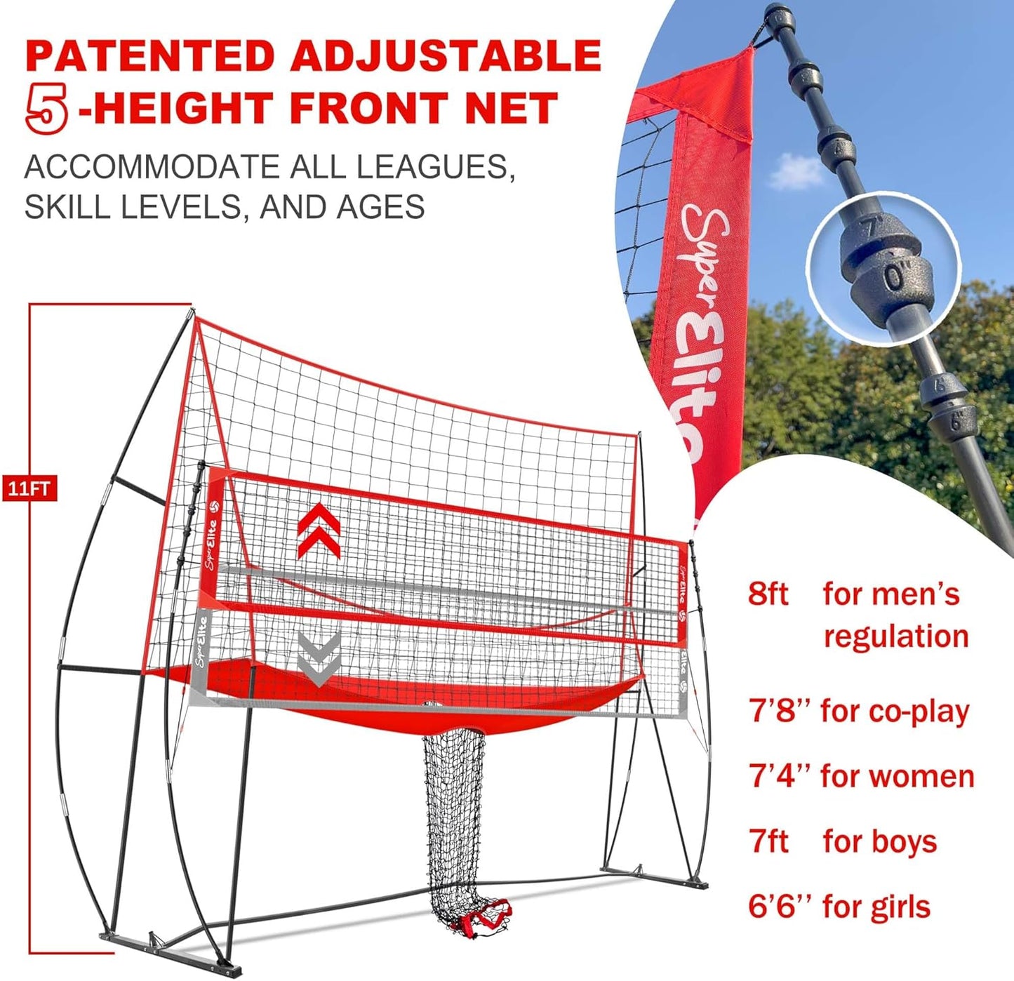 JOLORLY 12x11 ft Large Volleyball Practice Net Station with 5 Adjustable Heights for Backyard, Outdoor, Indoor Training Equipment System Freestanding