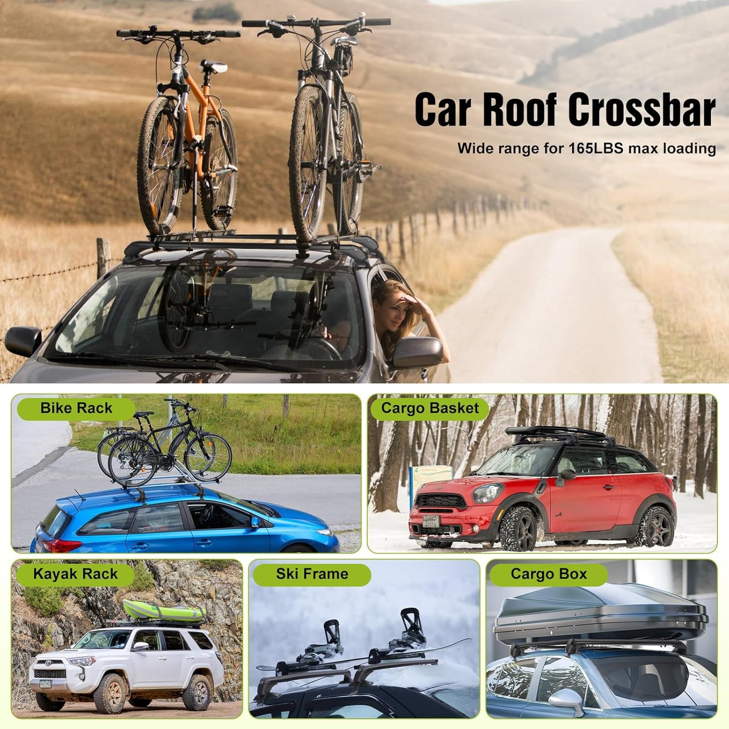 Universal Car Roof Rack 42.91in-44.88in, Heavy-Duty Aluminum Adjustable Roof Rack Cross Bars for Kayak, Bike, Luggage, Roof Rails with Theft Lock for Bare Roof Cars, 165lbs Load Capacity (43")