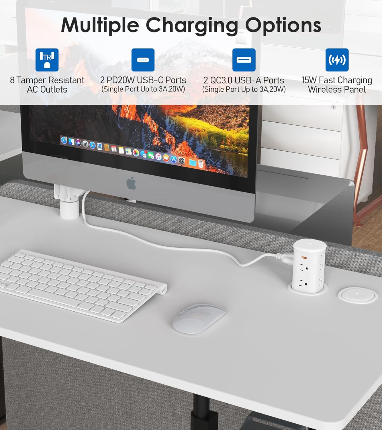 Pop Up Counter-top Outlet with 4 USB Ports 15W Wireless Charger, Max 20W,