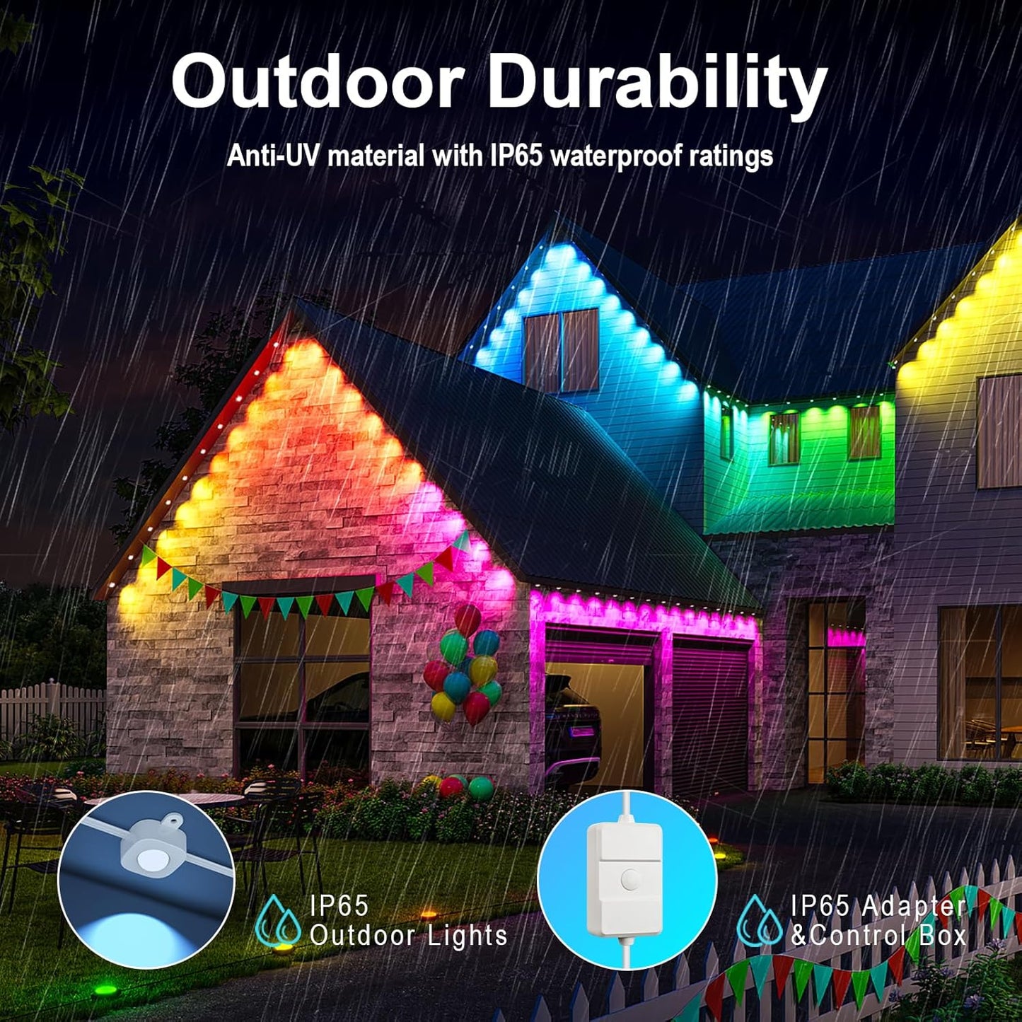 DeerTalk Permanent Outdoor Lights for House LED Trim Lights Bluetooth WiFi Smart ICRGB Permanent String Light Year Round Holiday Eaves Lighting Everlights Work with Alexa Google, 72LED 100FT