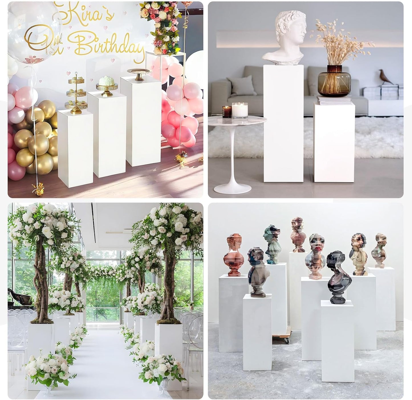 3PCS Square White Metal Display Pedestal Stand for Various Occasions