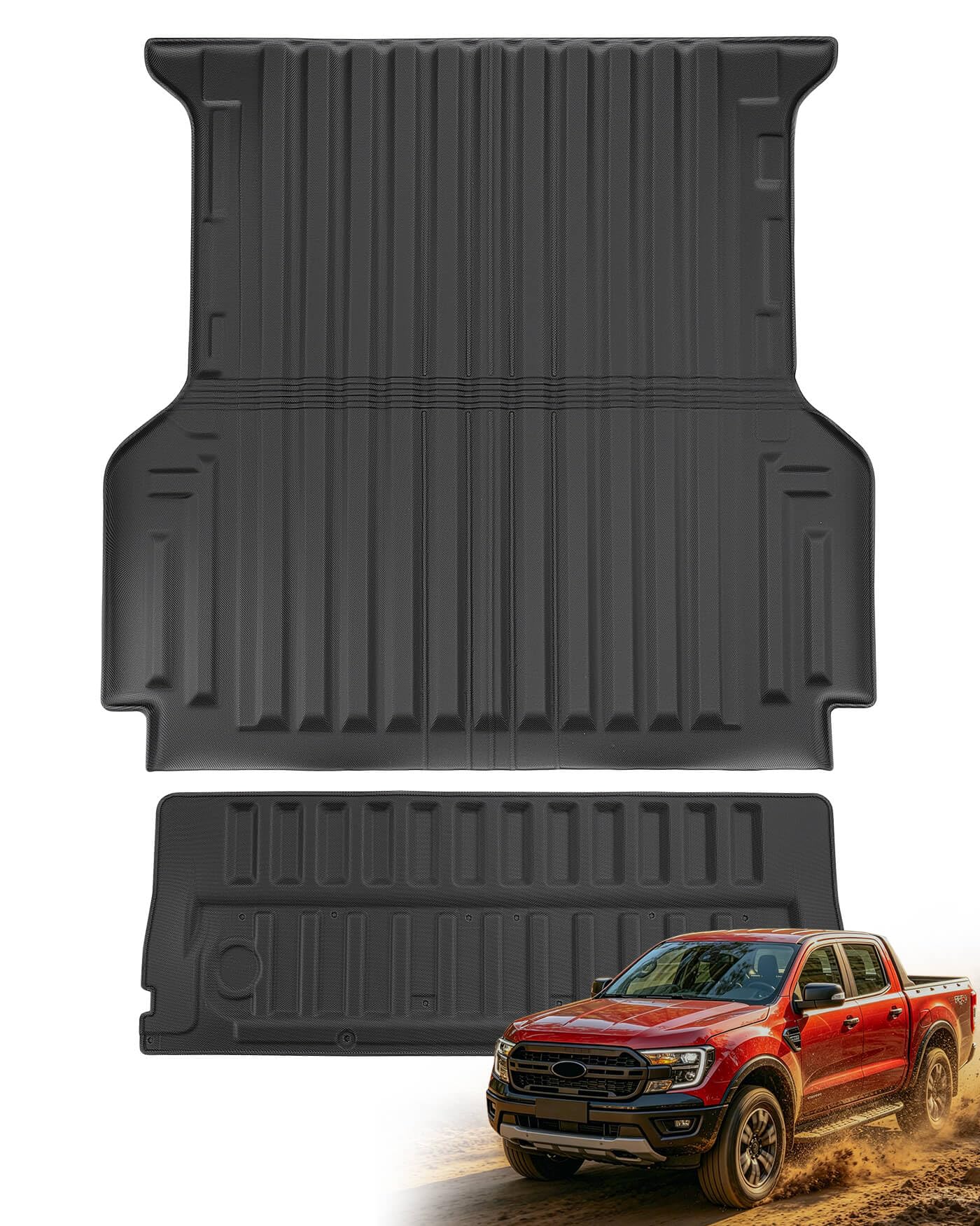 Truck Bed Mat &Tailgate Liner for Ford Ranger 2026 2025 2024 (5FT, 59.6''), All Weather TPE Cargo Mat for Ford Ranger 2024-2026 Accessories