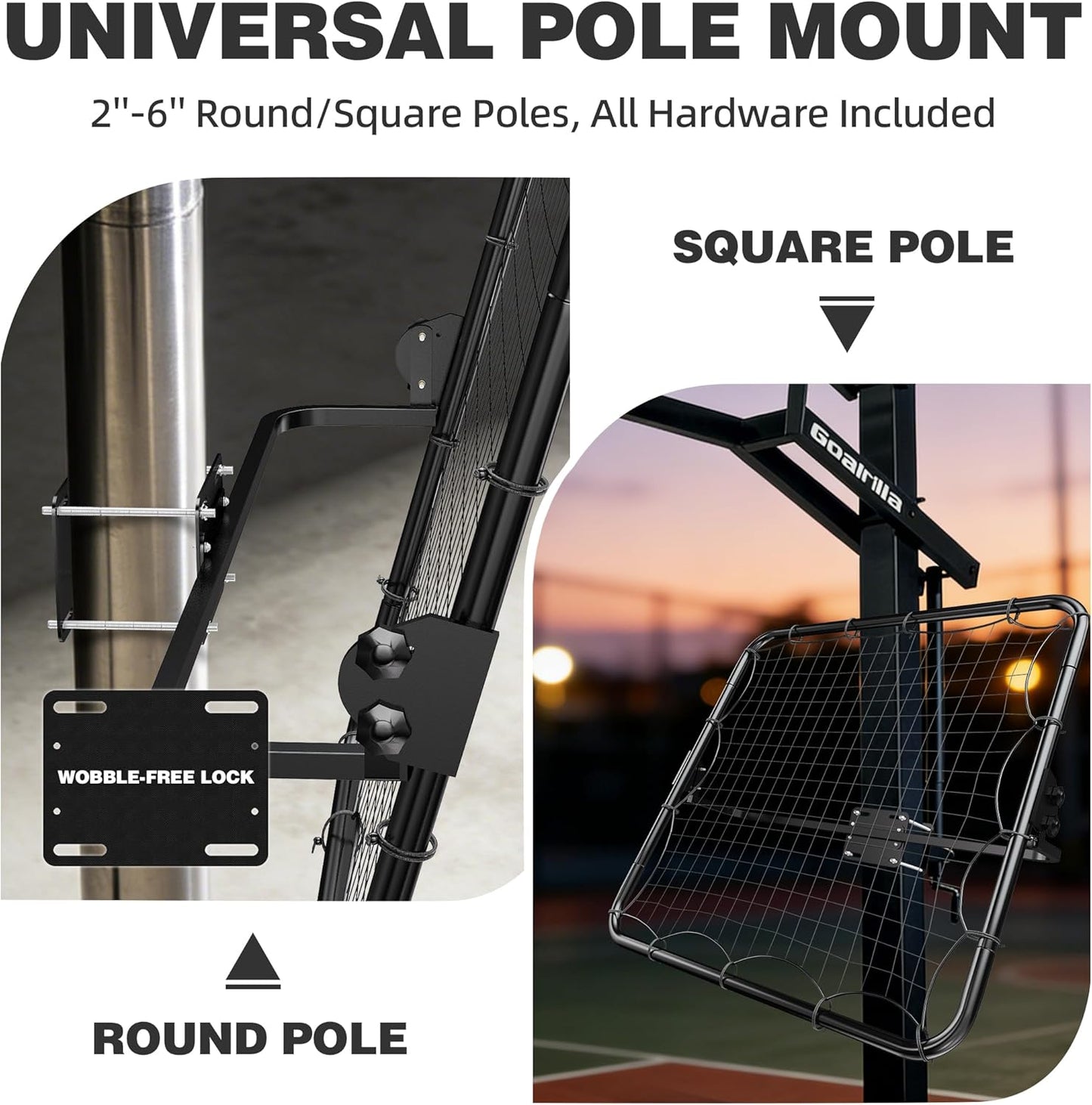 MR Basketball Rebounder 40”x40”, Adjustable Passback Net, Multi-Sport Training Rebound Net, Ball Return System Set up on 2''~6'' Pole for Basketball, Volleyball, Tennis, Pickleball, Baseball Practice