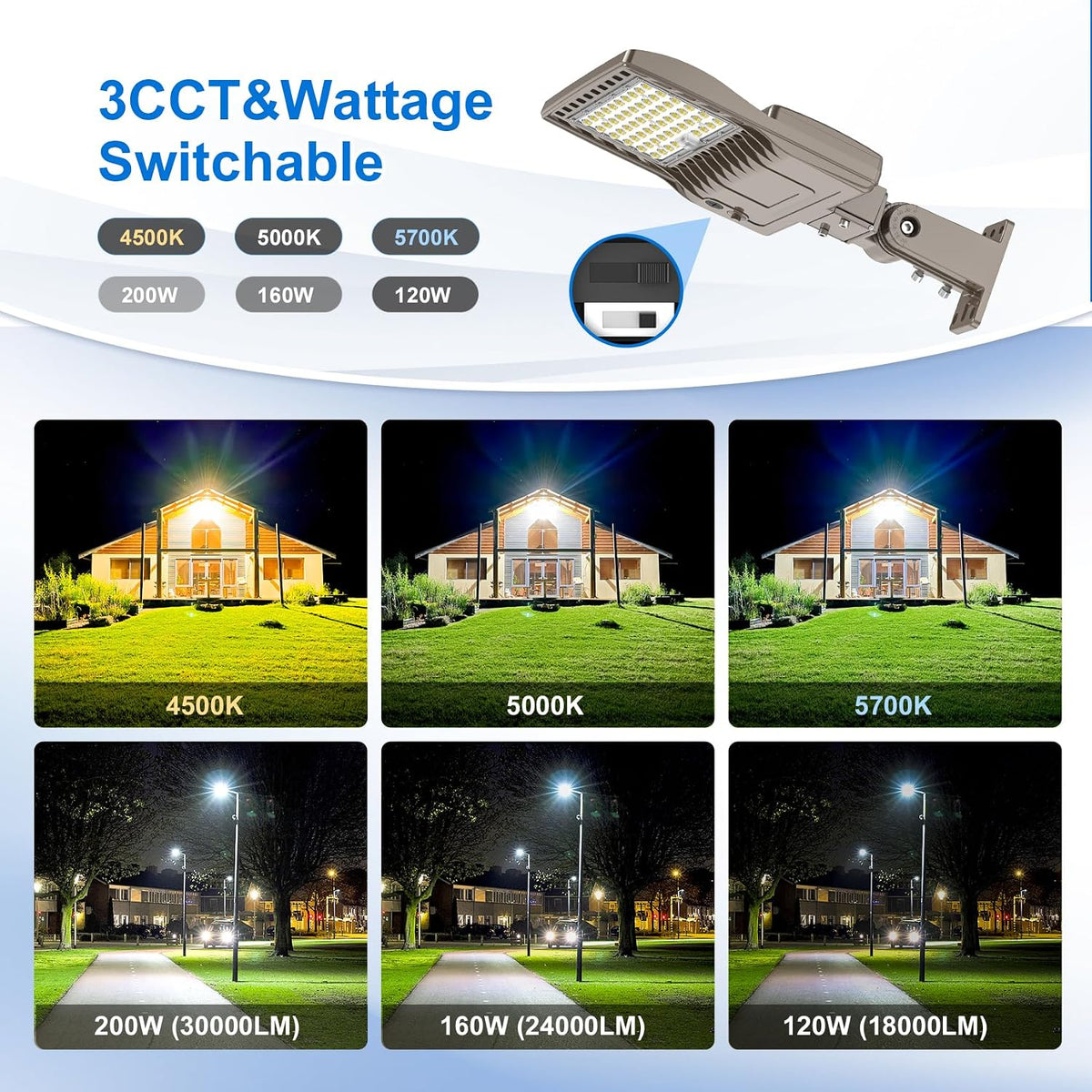 200W LED Parking Lot Light 30000LM Commercial LED Shoebox Light AC 100-277V 200.0 Watts AC 100-277V | 3/4/5000K - 2-in-1 Mount 1