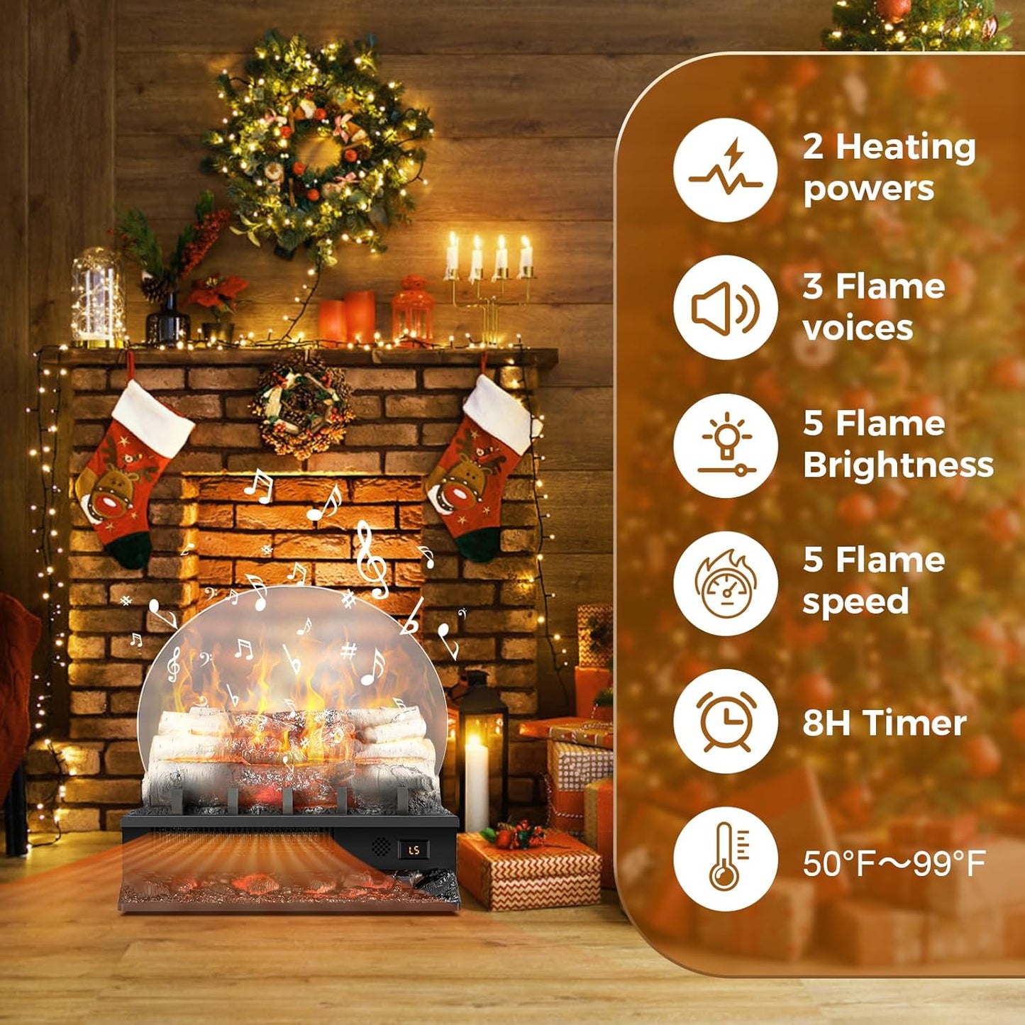 COWSAR Freestanding Electric Fireplace Log Heater, 750/1500W Fireplace Stove with 4 Flame Sounds, Adjustable Flame Speed and Brightness, Fireplace