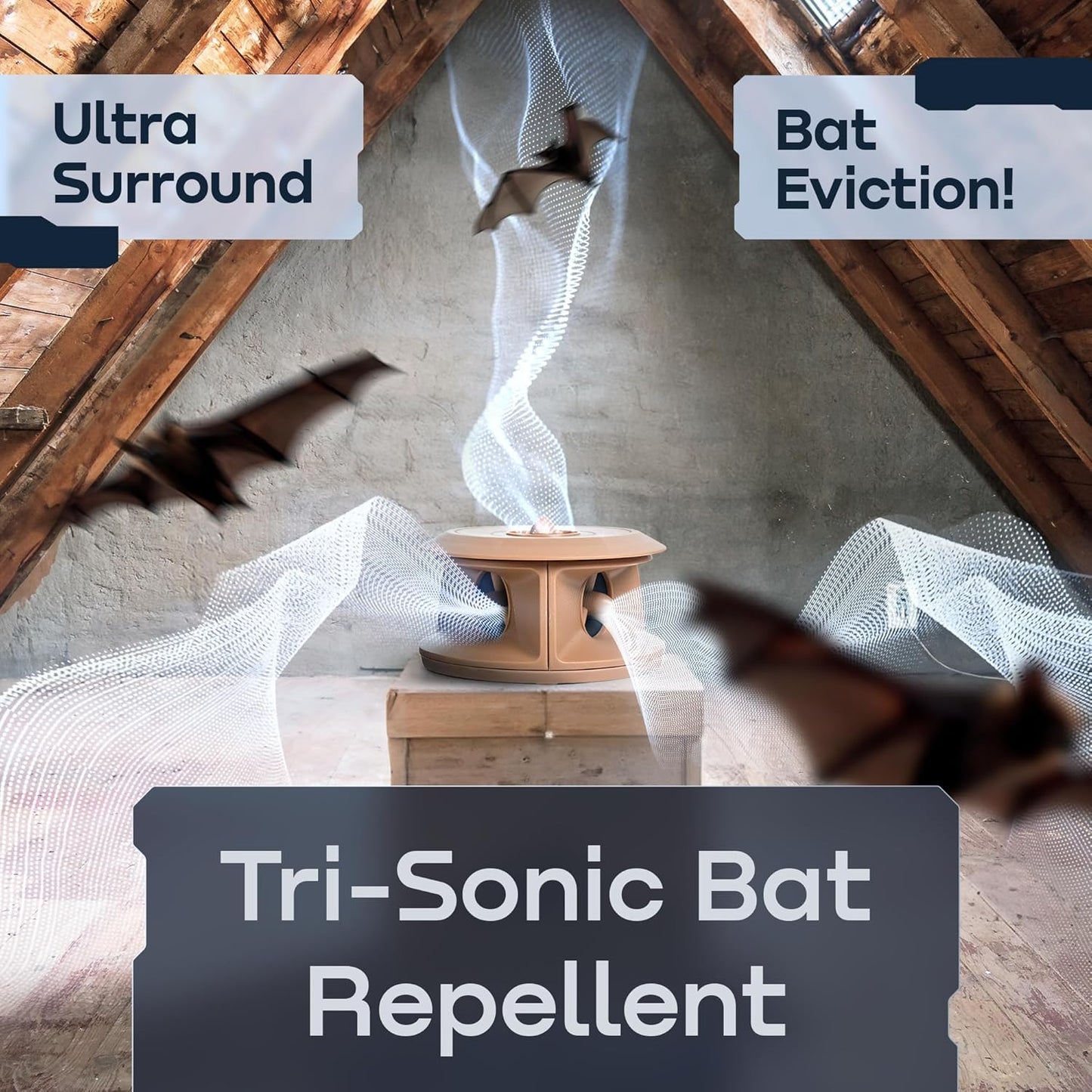 Bat-Blocker Pro - Ultrasonic Bat Repellent, Ultimate Bat Protection for Attics, Barns, Basements, Eaves (Tan Model) Cleanrth BCS202-T
