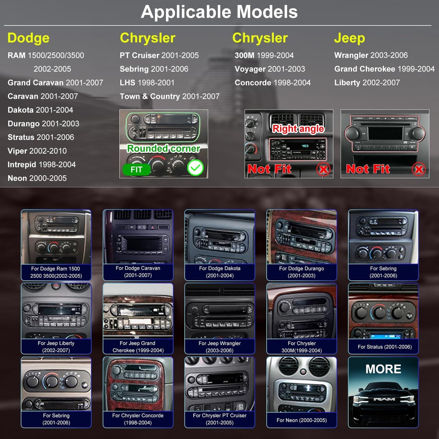 Car Radio for Dodge Ram 1500/2500/3500 2002 2003 2004 2005, Jeep Wrangler 2003 2004 2005 2006, Grand Cherokee 1999-2004, Liberty 2002-2007, Dakota 2001-2004, 6.86'' Stereo Carplay Android Auto GPS FM