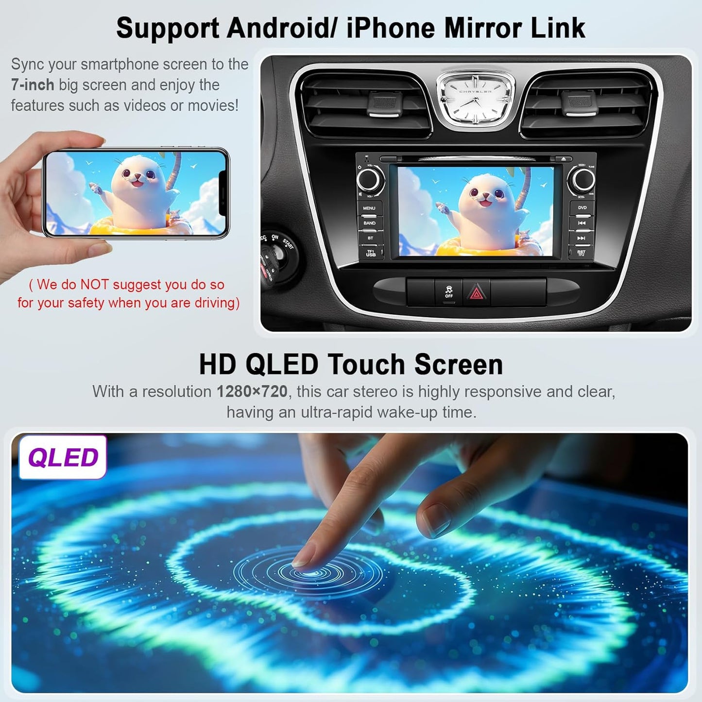 Car Radio Stereo with CD/DVD Player for Chrysler 200 200C (2011 2012 2013 2014),7 Inch QLED Touchscreen Head Unit with CarPlay & Android Auto,Bluetooth & GPS Navigation,Backup Camera& FM/AM Radio For Chrysler 200&200C 2011-2014