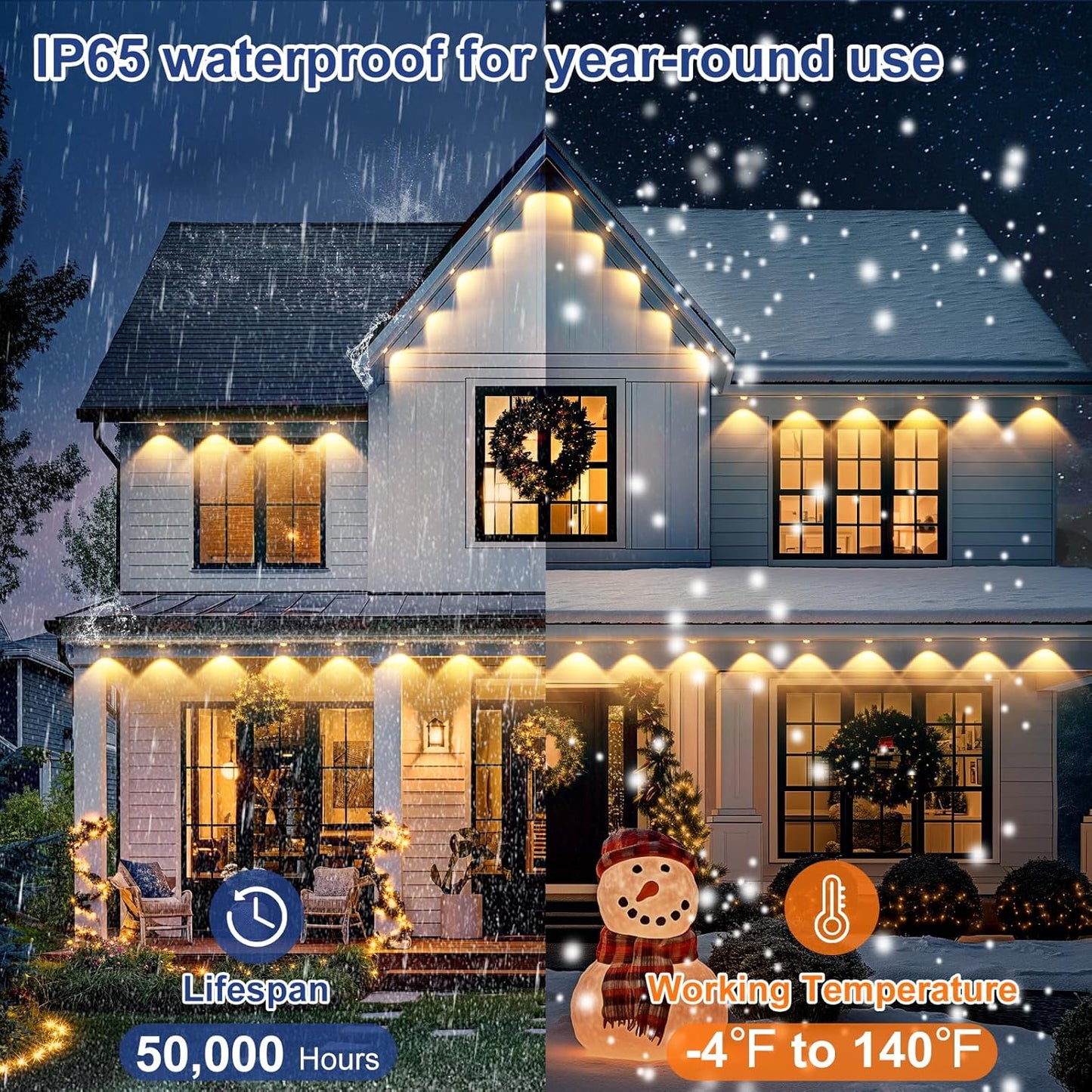 Brightever Permanent Outdoor Lights, Upgraded Warm White Outdoor Lights 100FT with 72 LED Lighting, IP65 Waterproof Ea