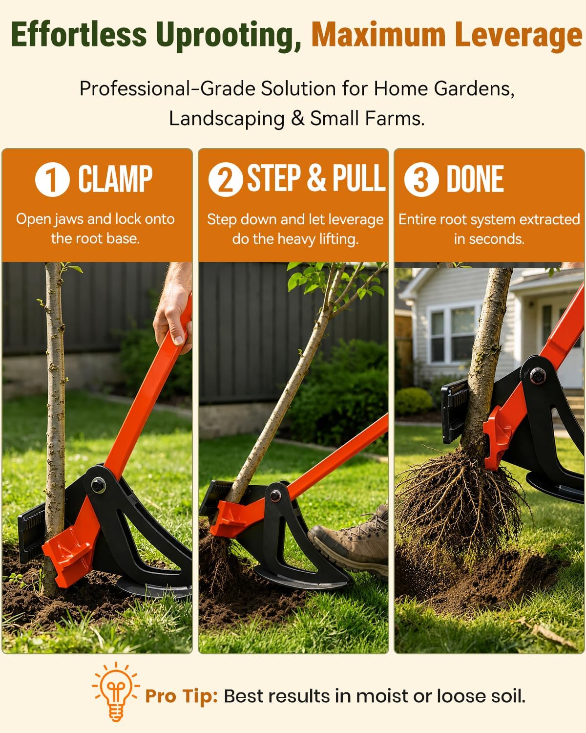 48" Heavy-Duty Root Puller – Instantly Uproots Trees & Shrubs (Stems ¼–2.5") | No Assembly, Ready to Use | Ergonomic Leverage Design for Landscaping, Farm & Forestry Work, Red.