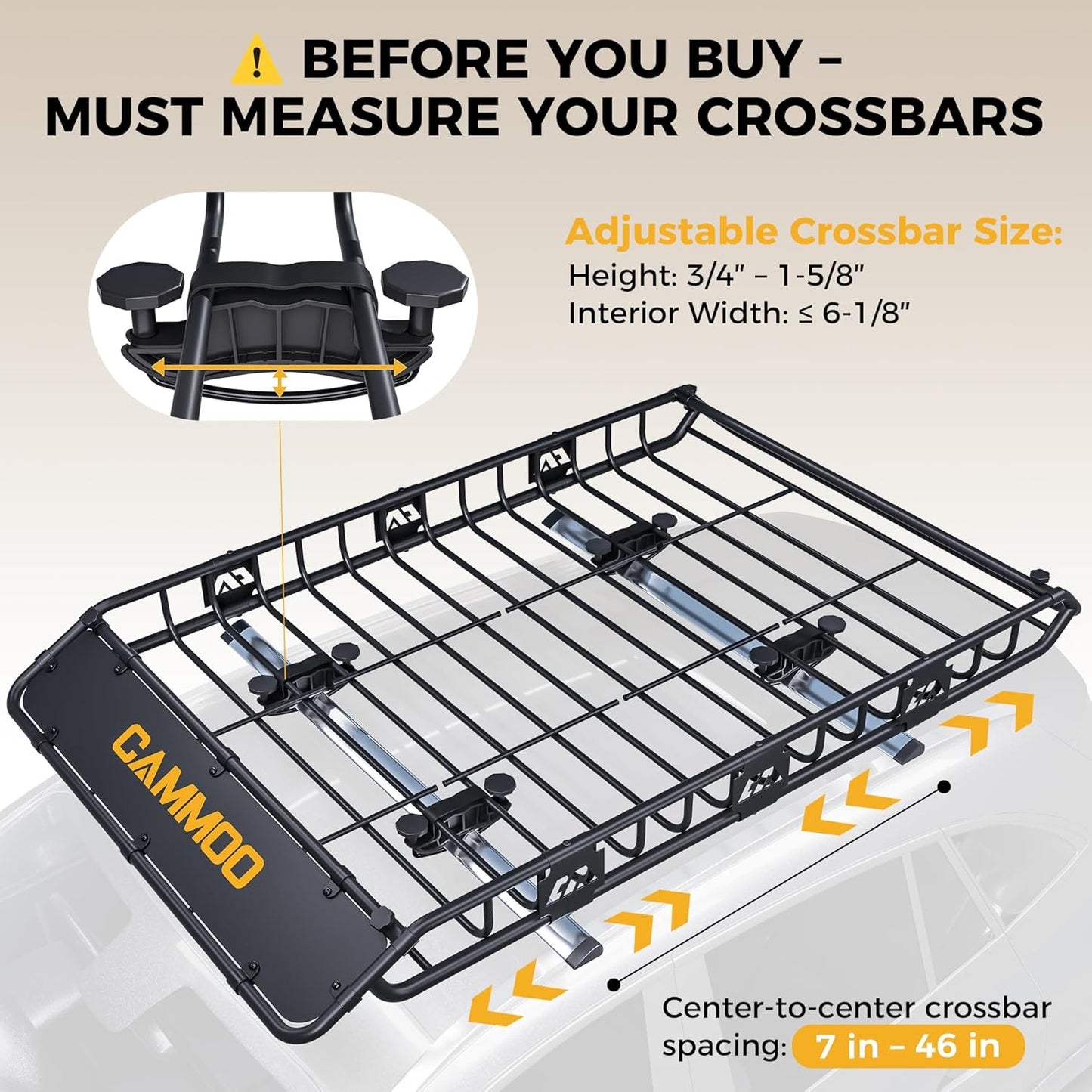 CAMMOO 64"x39" Roof Rack Basket, Removable Fairing & Support Bars for Kayaks/Long Gear, 20 Cu.Ft Waterproof Soft Bag+Lock+Net+Strap–200Lbs Capacity Car Roof Cargo Carrier for SUV Truck Camping