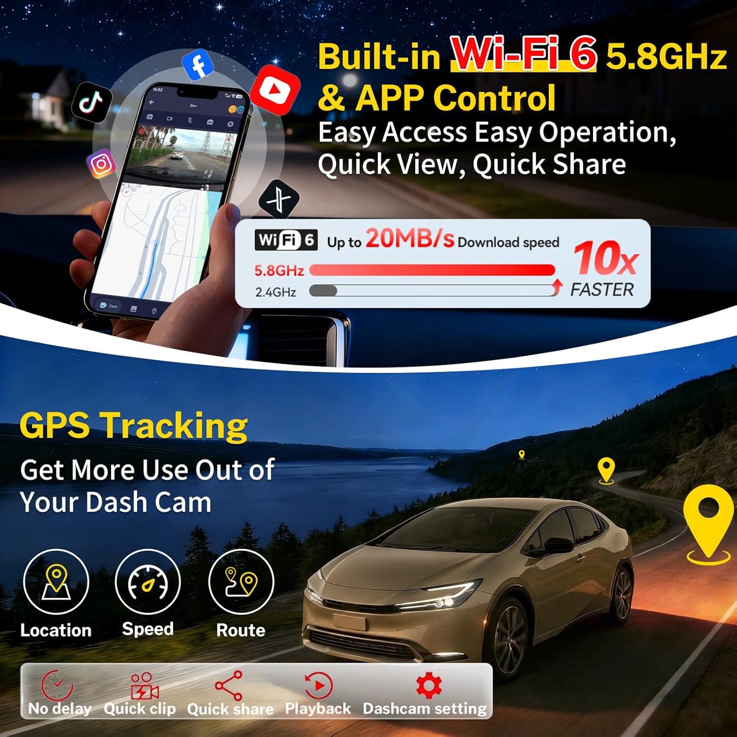 Front 4K Dash Cam Suitable for Toyota Prius 2023-2026 & Prime Plug-in Hybrid (XW60), Camera OEM Look, UHD 2160P Video HDR,5.8G WiFi & APP, Loop Recording, Gravity Sensor, Plug & Play,GPS