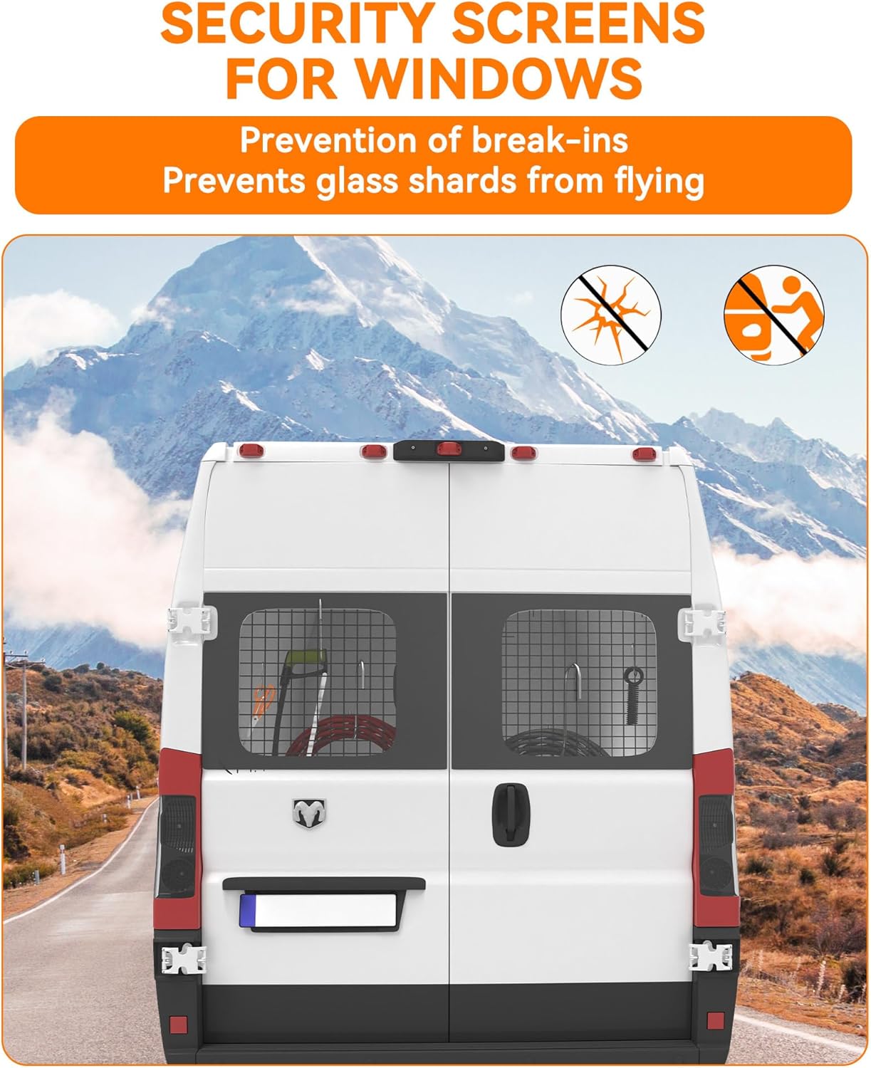 Rear Window Security Screens Fit for RAM ProMaster High Roof Cargo Van Safety Screens 2PCS Steel Mesh Window Screen