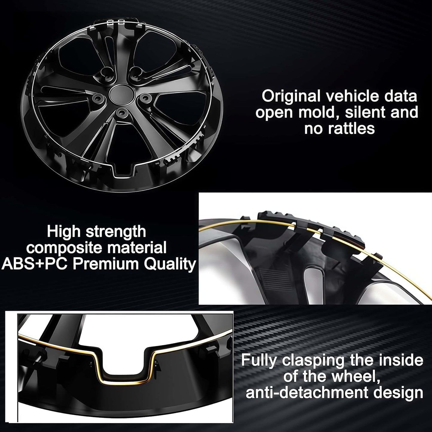 17-Inch Hubcaps Compatible with Chevy Trax LS 2024–2026 | Easy Snap-On ABS Hubcaps | Stylish OEM Replacement for Factory Steel Wheels；Set of 4 Wheel Covers (Black)
