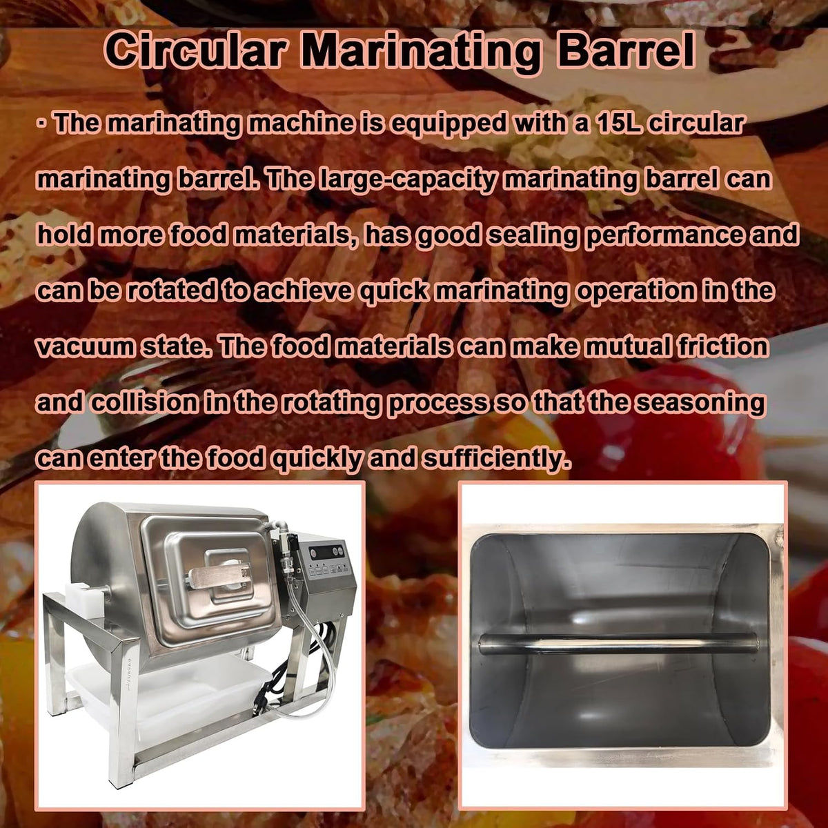 INTBUYING Vacuum Tumbler Marinator, 15L Commercial Vacuum Marinating Machine, Meat Curing Rolling Kneading Machine, 110V, Bidirectional Rotation Food Tumbler Marinating for Meat, Vegetable, Fish