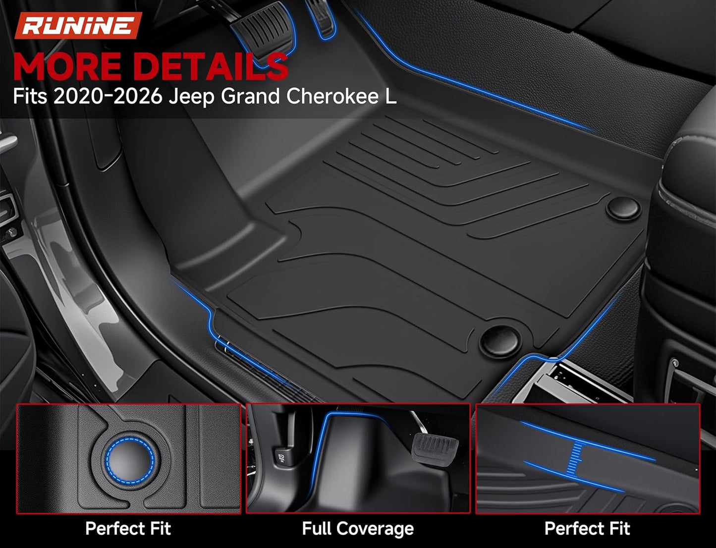 Floor Mats Cargo Liner Fit for 2021-2026 Jeep Grand Cherokee L (Only for 6-Seater w/o 2nd Row Center Armrest), All Weather Car Floor Liners Trunk Cargo Liner Car Accessories