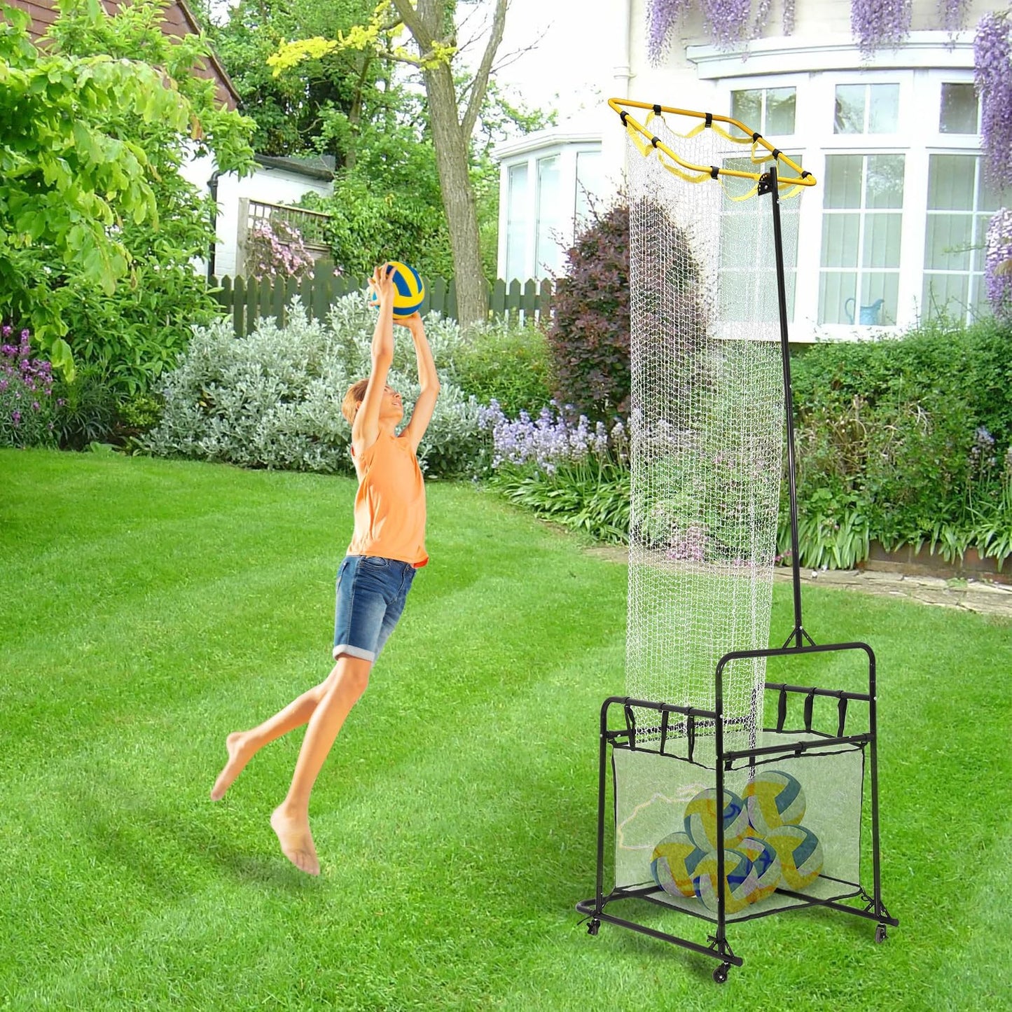 Volleyball Training Equipment Portable Volleyball Practice Net Equipment with Wheels and Ball Collection Bag