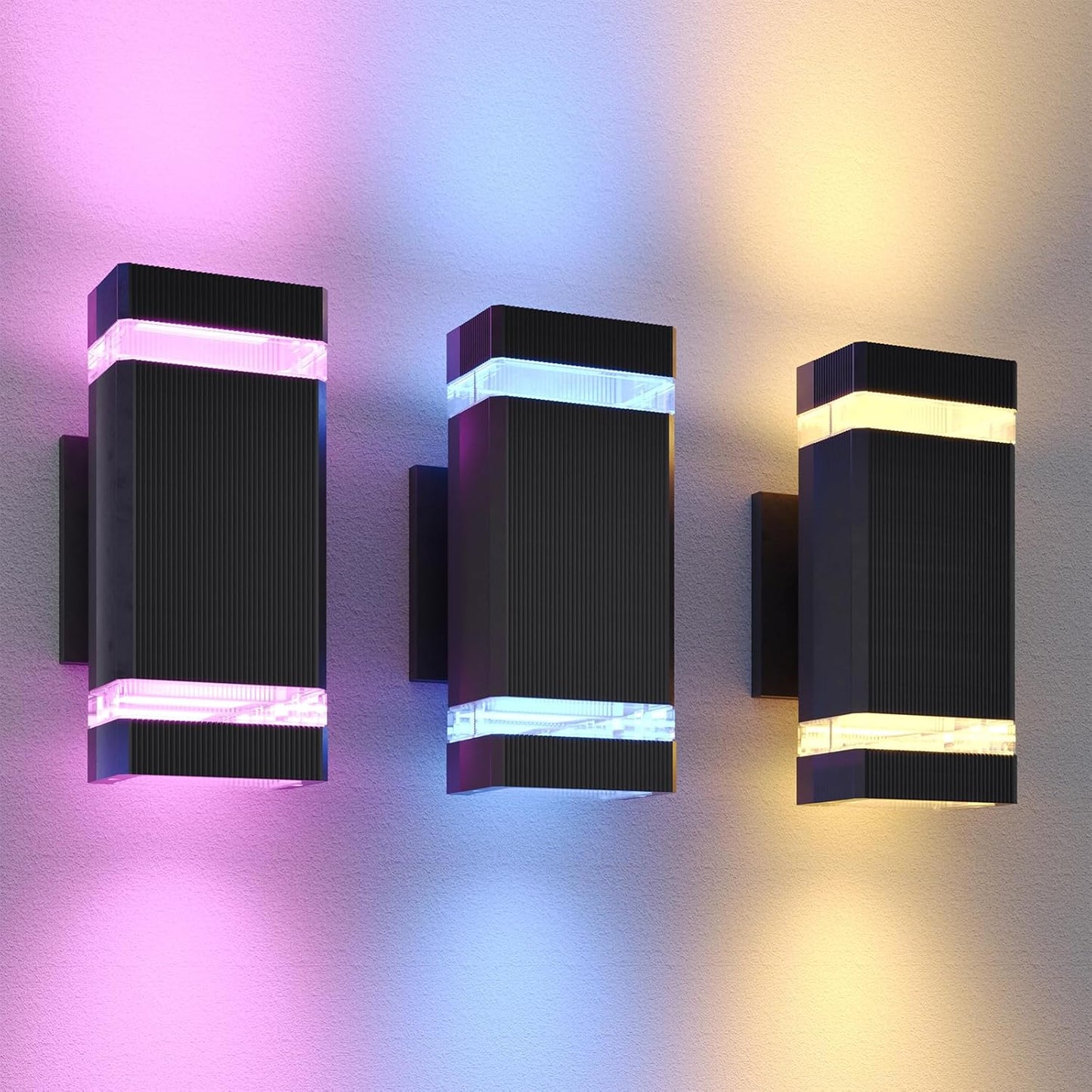 Modern RGB+CCT Outdoor Wall Lights-Dimmable 2700-6500K Up and Down Lights,RGB Color Changing, App & Voice Control, No Hub Required, Exterior Lighting