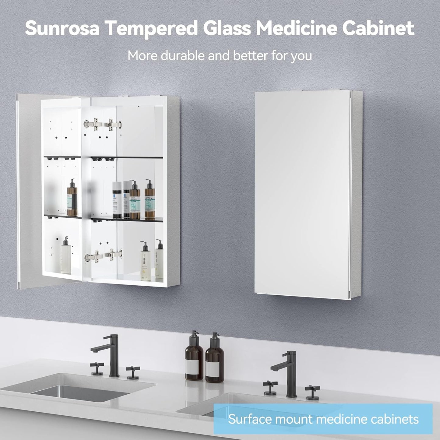 Sunrosa Medicine Cabinet with Mirror Door, 16'31.5' Bathroom Tempered Glass Mirror Cabinet,Wall-mountable and Recessed-in Mirror Cabinet, 1 Door