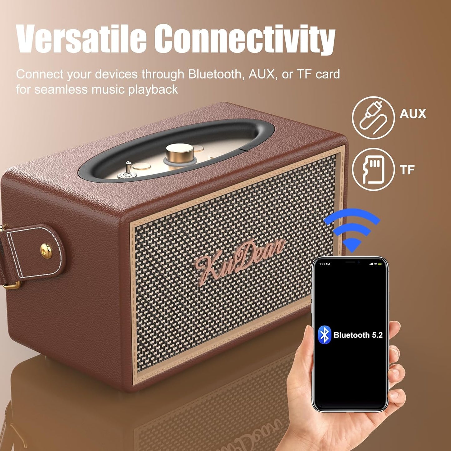 Wireless Bluetooth Speaker,Retro Wooden Bluetooth Speaker 5.2 Version - Powerful 40W Sound, 5000mAh Battery, Long-Lasting Playback