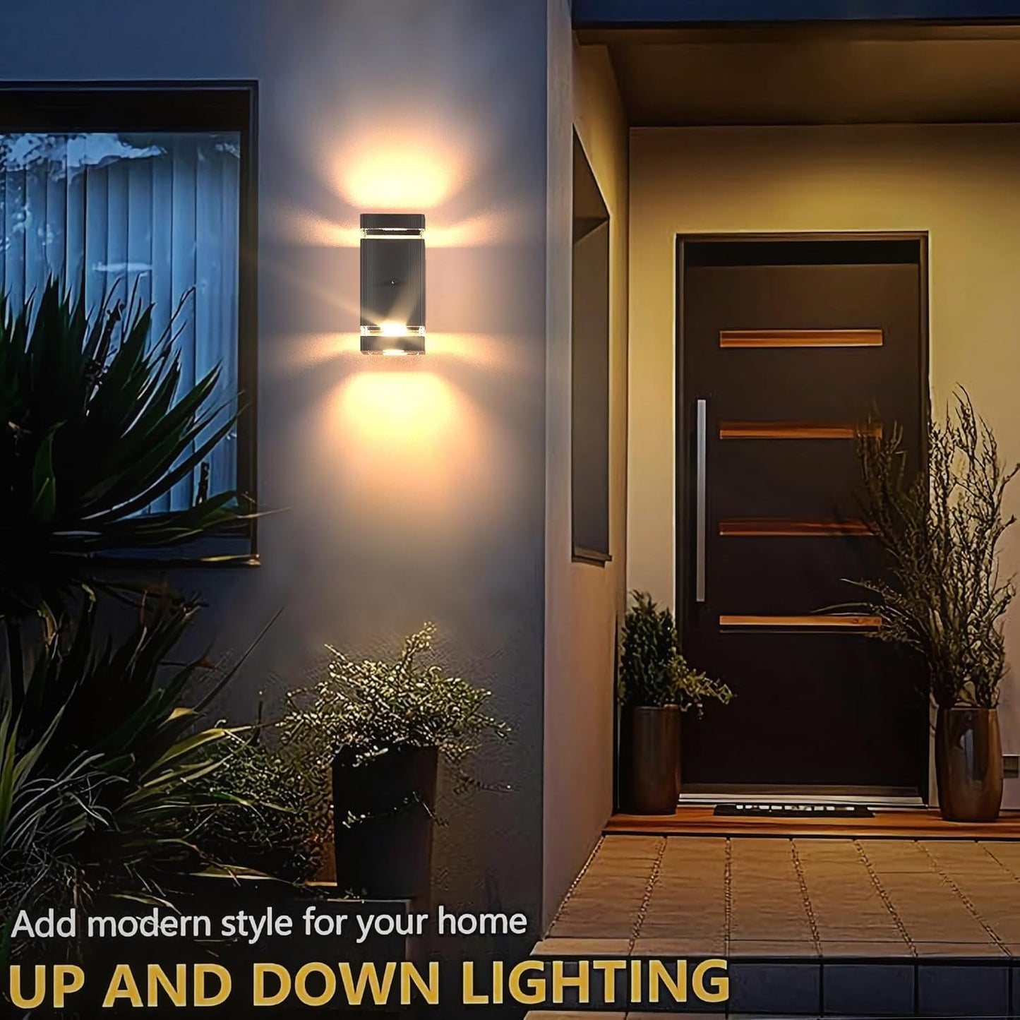 GEYANG Modern Exterior Wall Light: 14W 3000K Warm White Waterproof Dusk to Dawn Outdoor Lighting - Black Wall Lamp - Up and Down Lighting for Garage Yard Patio Entryway - 4 Pack dusk to dawn 4