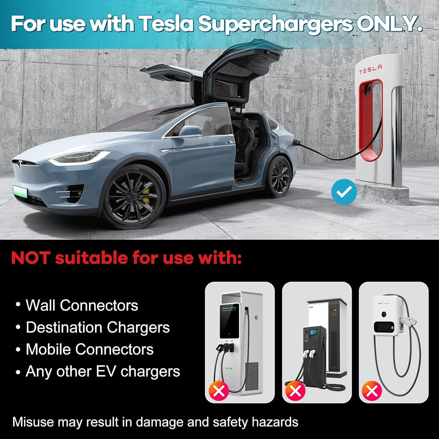 Compatible Tesla Supercharger (NACS) to CCS Electric Vehicle Adapter - 500 Amps / 1,000V - Fast Charge Your CCS1 EV at Tesla Superchargers with Vortex