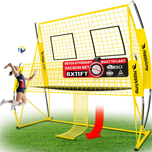 Happy Jump 8x11 FT Professional Adjustable Volleyball Training Equipment, 3 Height Levels (6.5–8 FT), 2026 Reinforced for Tear & Impact Resistance, Includes Volleyball for Indoor/Outdoor Training