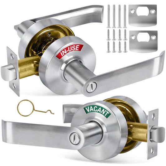 Bathroom Privacy Lever Door Lock (2 Pack), Vacant Occupied Bathroom Lock with Large In-Use or Vacant Indicator, Bathroom Door Knob, ANSI Grade2 Commercial Grade, Occupied Sign for Bathroom Door