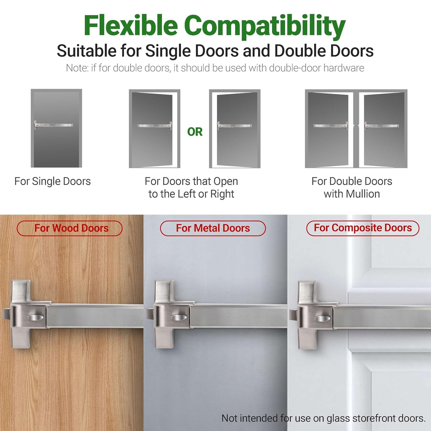 Push Bar Panic Exit Device for Emergency Exit Doors with Door Handle- 304 Stainless Steel Panic Bars for Exit Doors, 38" Commercial Push Bar Panic Exit Device for 39”-53” Wood/Metal Door (Silver)