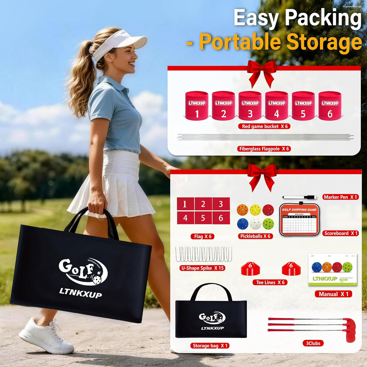 6-Hole Portable Golf Game Set with 3 Right Clubs, Carry Bag