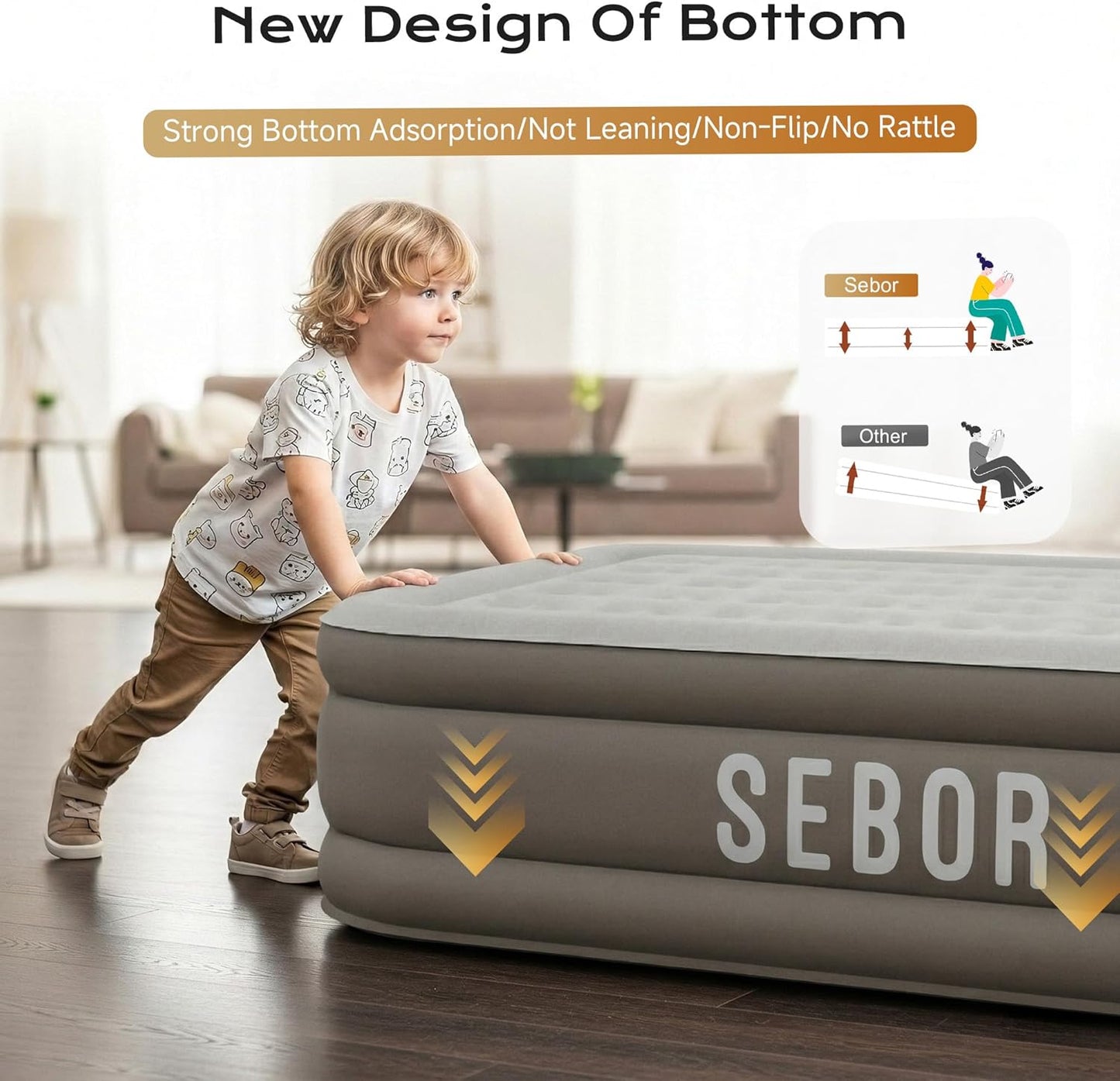 Sebor Air Mattress Twin with Built-in Pump 18", Comfortable Self-Inflating Blow up Mattress with High-Speed Pump, Durable Twin Size Air Mattress with Storage Bag for Guests, Moving, Camping, Travel